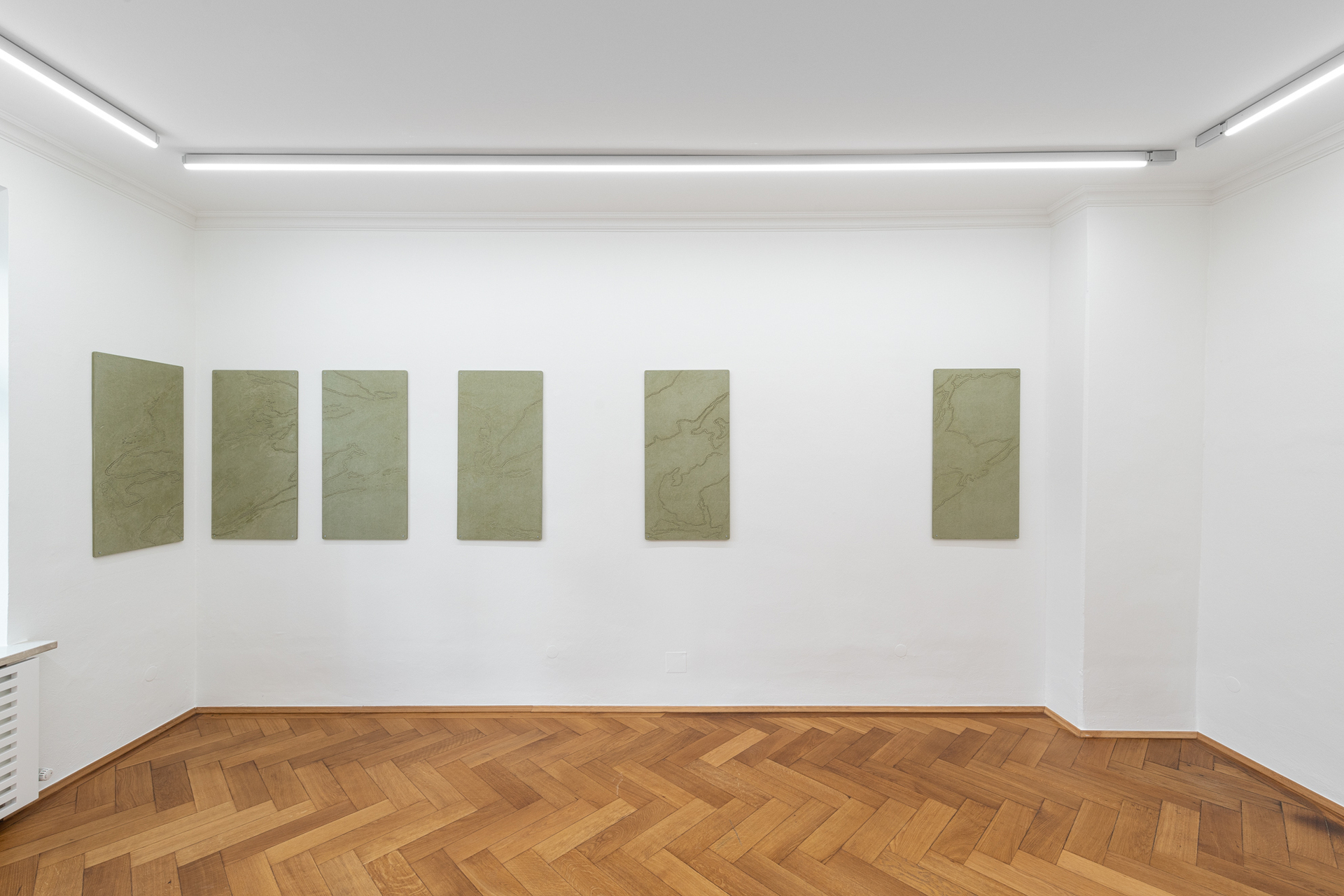 Frances Drayson, "Plot of Land III", 2021, moisture resistant MDF, water-based lubricant, acrylic medium, 100 x 50 x 12 cm each