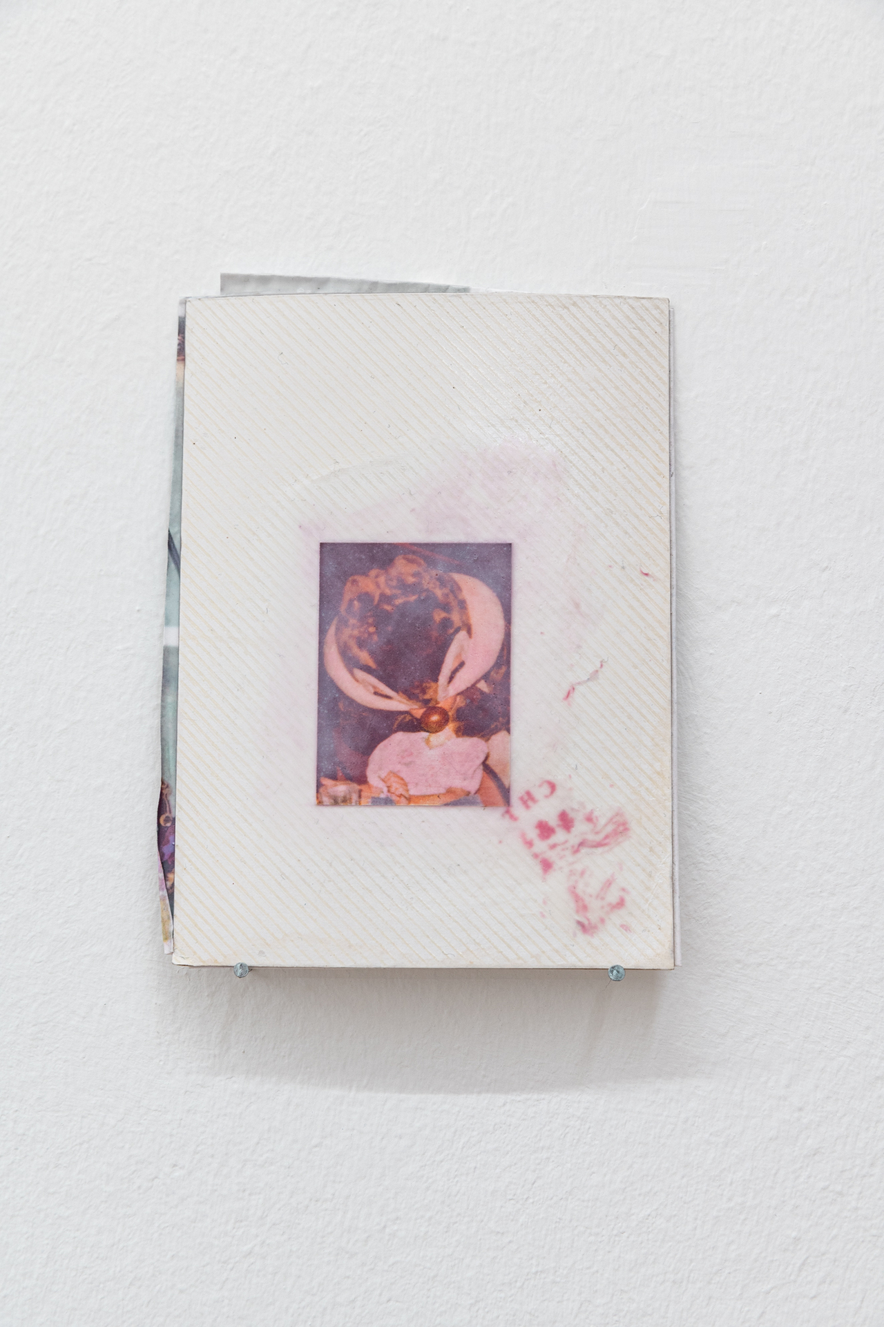 Frances Drayson, "Hard cases", 2021, inkjet prints, photo-album, adhesive backing board, PVA, acrylic medium, documents, 15 x 11 x 0,3 cm