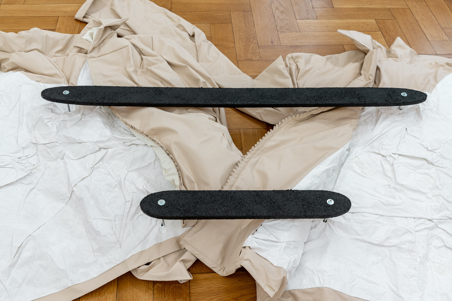 Frances Drayson, "Honey Ant" (detail), 2021, PVC, cotton, wadding, paint, silicone, cardboard, wood, rubberised grip paint, bolts, threaded rod, dimensions variable