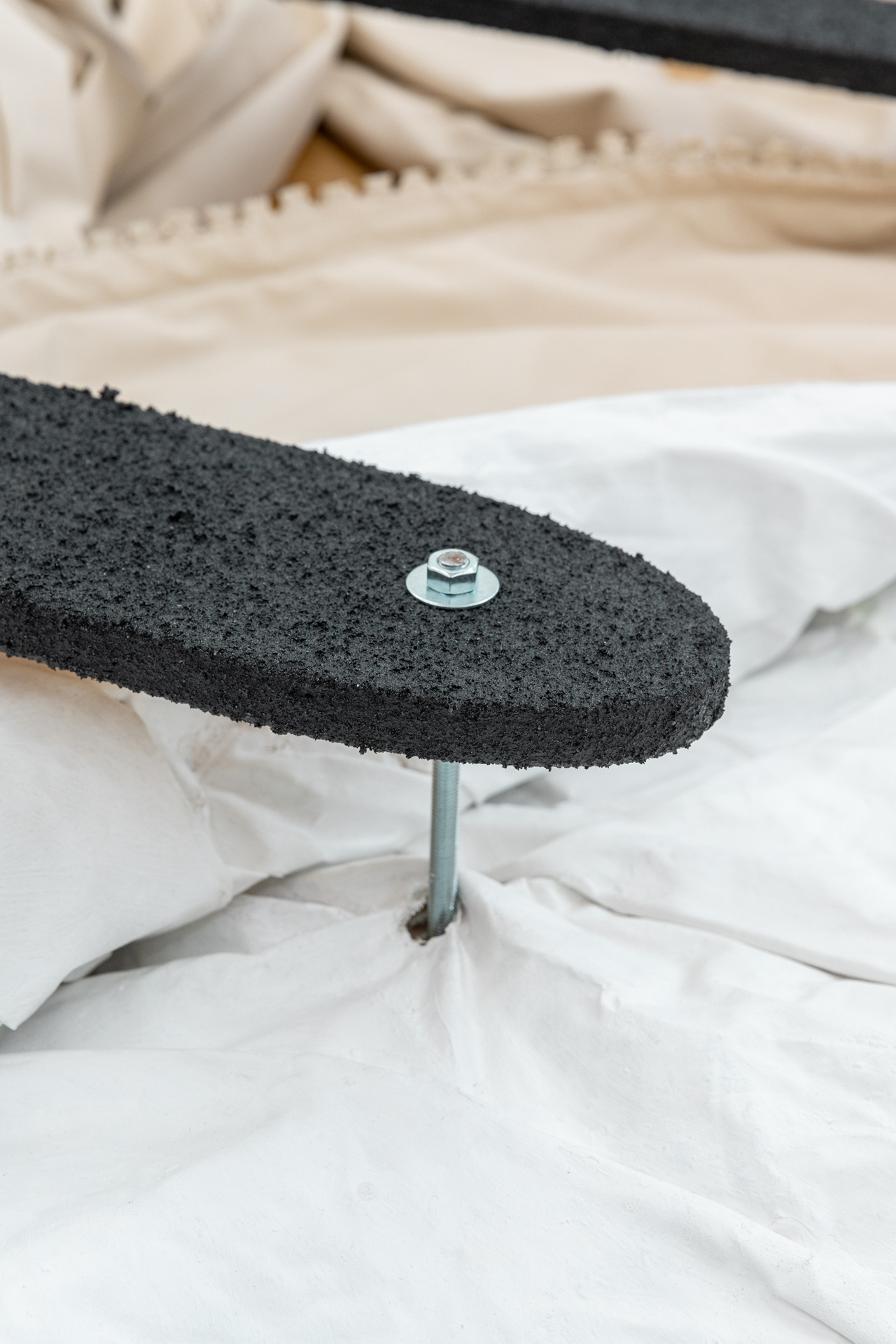 Frances Drayson, "Honey Ant" (detail), 2021, PVC, cotton, wadding, paint, silicone, cardboard, wood, rubberised grip paint, bolts, threaded rod, dimensions variable