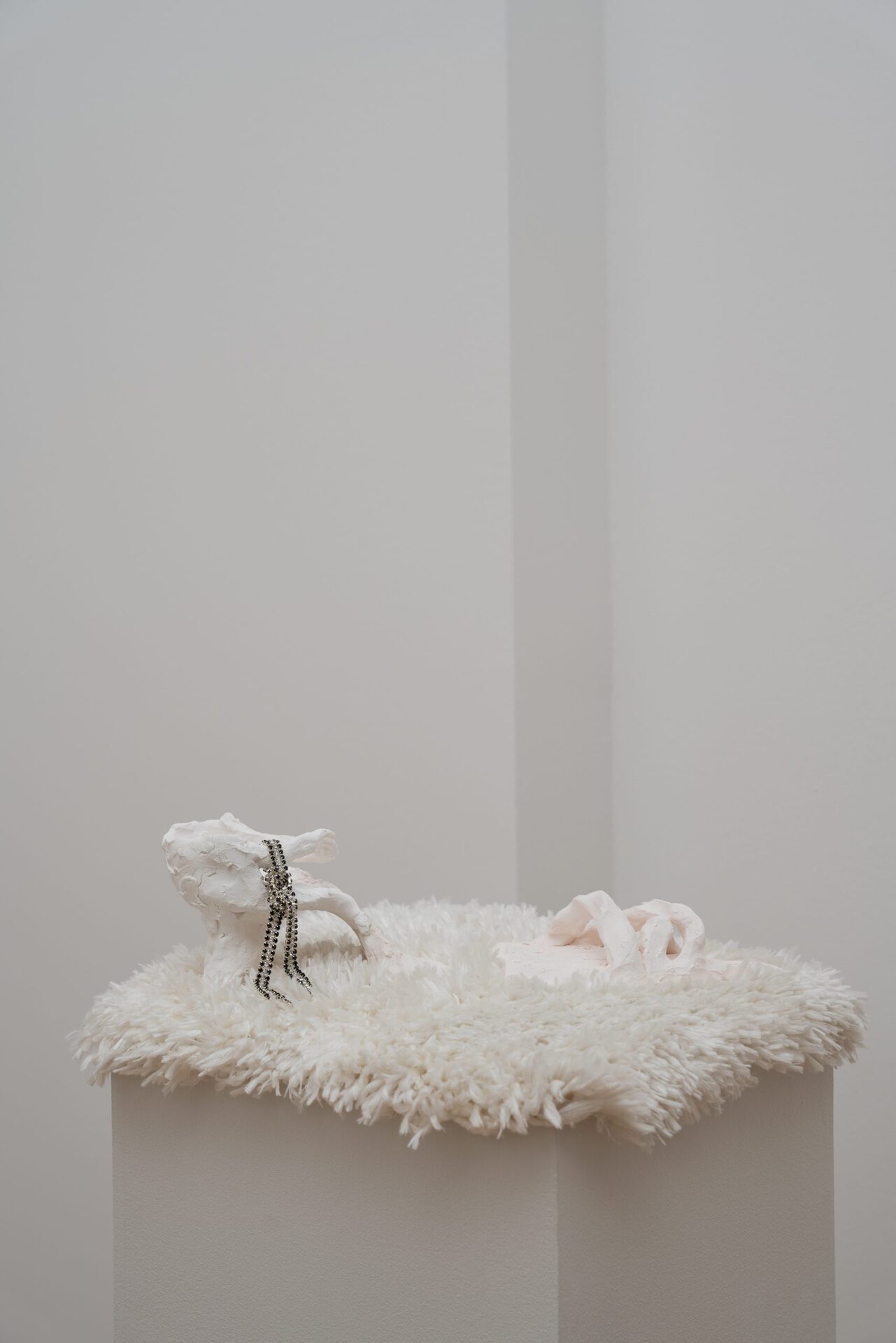 Carla Milentis, Untitled, 2021, Porcelain, diamante ribbon, tile glue, 35 x 11 x 10cm