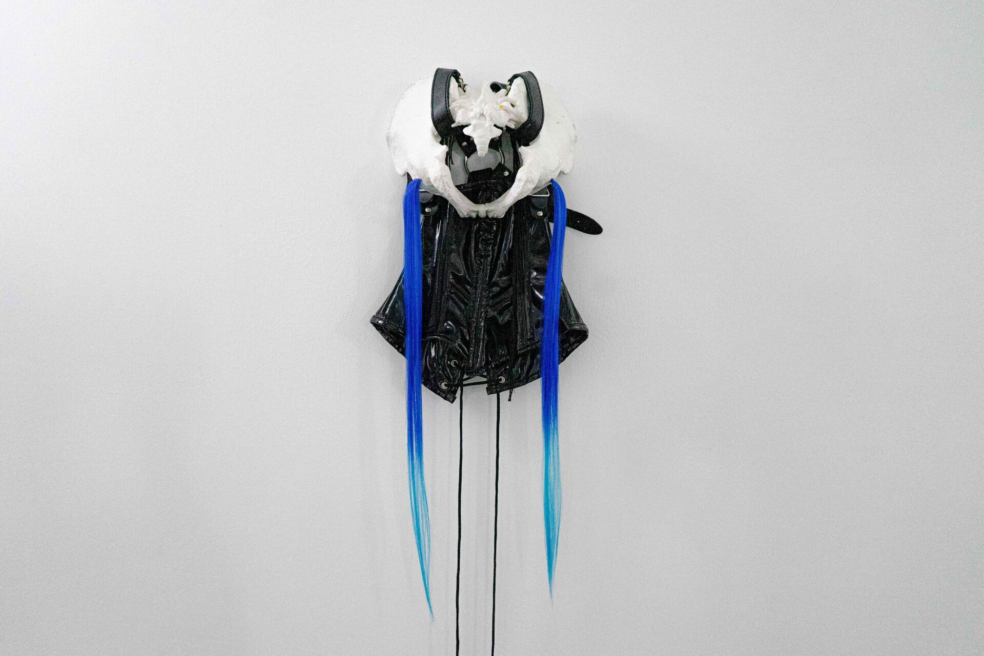 Chen Pin Tao, Being 002 (Decapitated)(Pelvishead), 2019, Acrylic on PVC pelvis model, faux patent leather, 160 x 30 x 15 cm