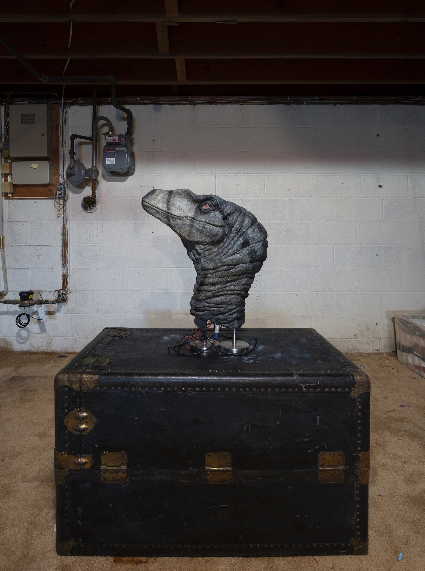 Michele Gabriele It’s always so hard to admit that things are different than what we had believed at first sight Paint, epoxy clay, steel, cables, digital print, glass, rubber, 2019