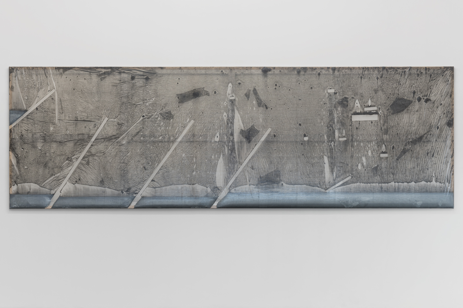 Nicola Martini, Not titled yet, 2020-21,Dyneema fabric, liquid natural latex, graphite powder,128 × 400 × 2.5 cm