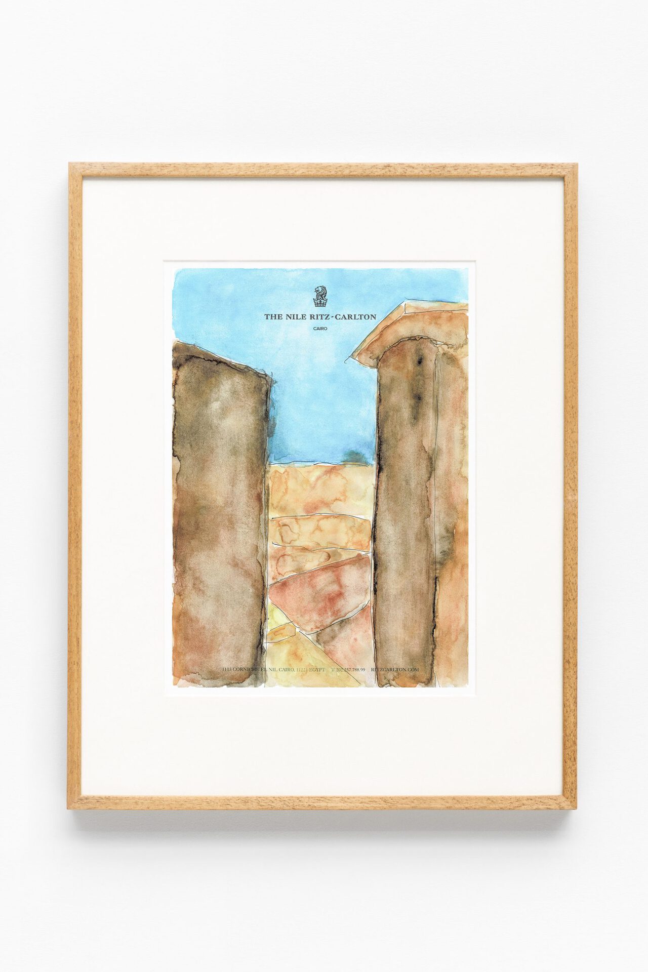 Marius Steiger, The Nile Ritz-Carlton (4), 2021, Watercolor on stationery, framed, 44 × 35 cm