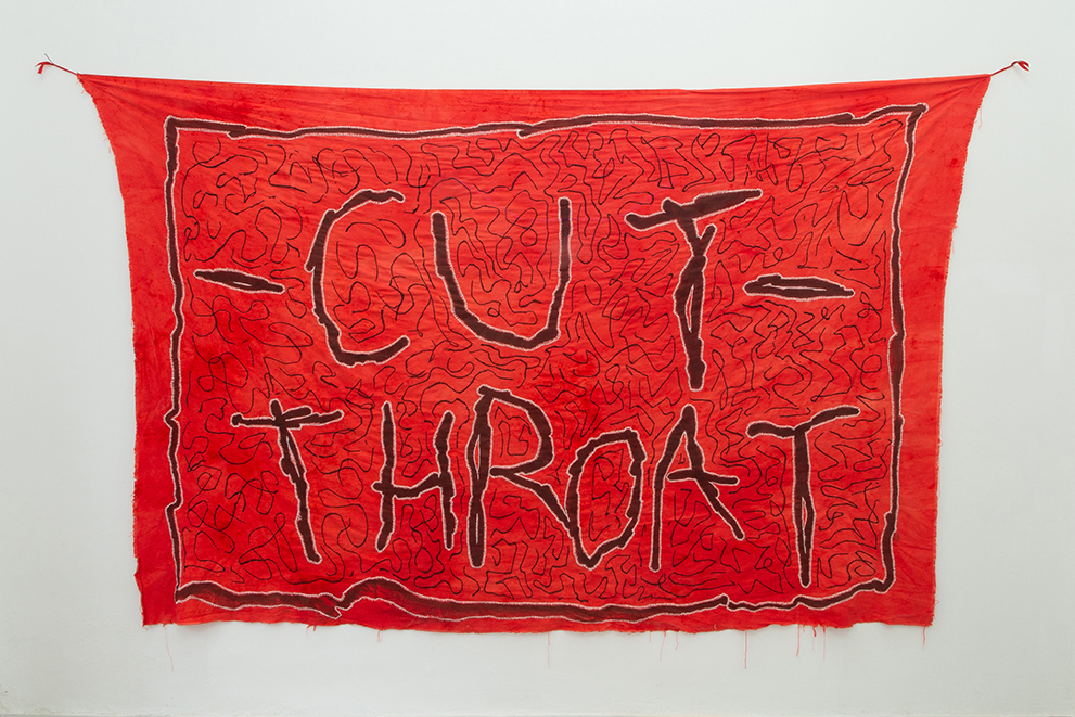 Nicolás Astorga, CUT THROAT, 2020, embroidery on hand dyed cotton, 300 x 200 cm.
