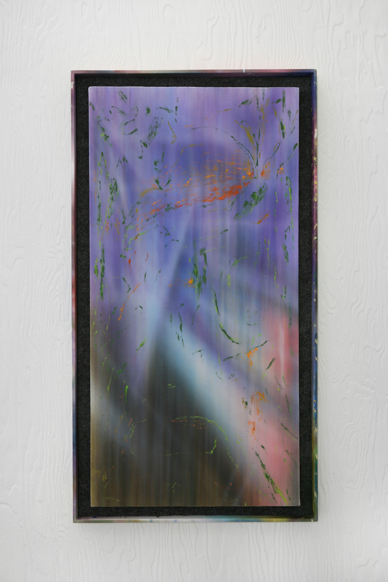 Jason Burgess, Tesla at Sunset / Echo Park, 2021, Oil and acrylic on canvas in pine, felt, and acrylic frame, 66 x 36 cm