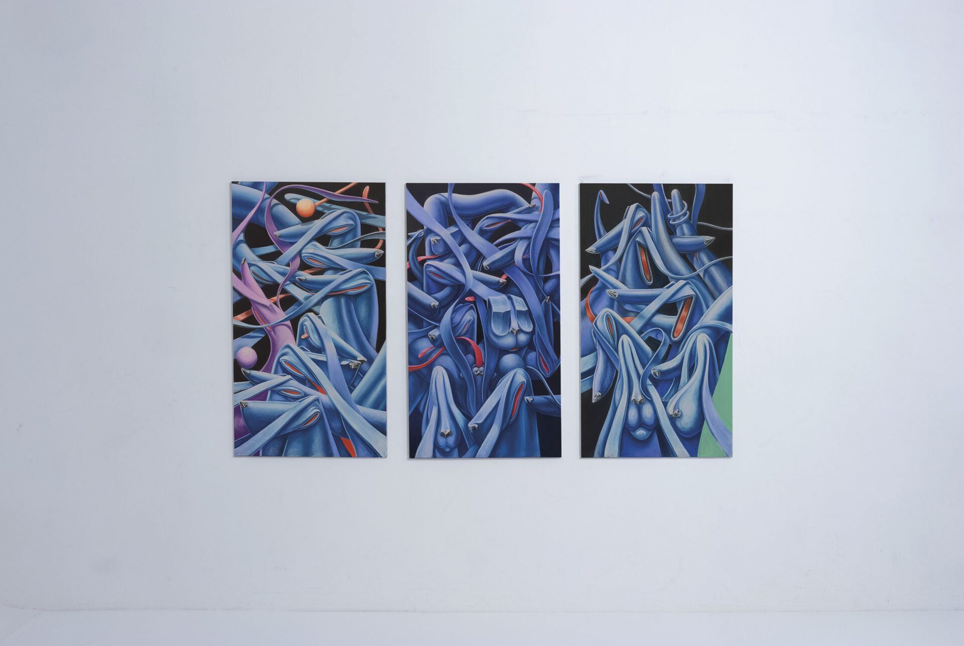 Brieuc REMY, Meeting Pt. I, Pt. II & Pt. III, 2020, soft pastel on linen, 135x75cm each