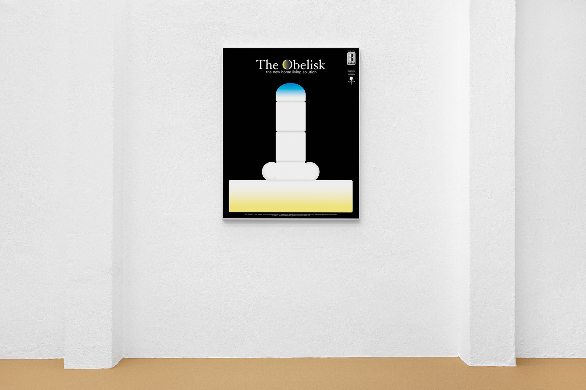 Giulio Scalisi, A house for a gentleman, 2021. The Obelisk Ad, 2021, fine print on glossy paper, 88 x 111 cm. Kunsthalle Lissabon, Lisbon. Photo: Bruno Lopes.