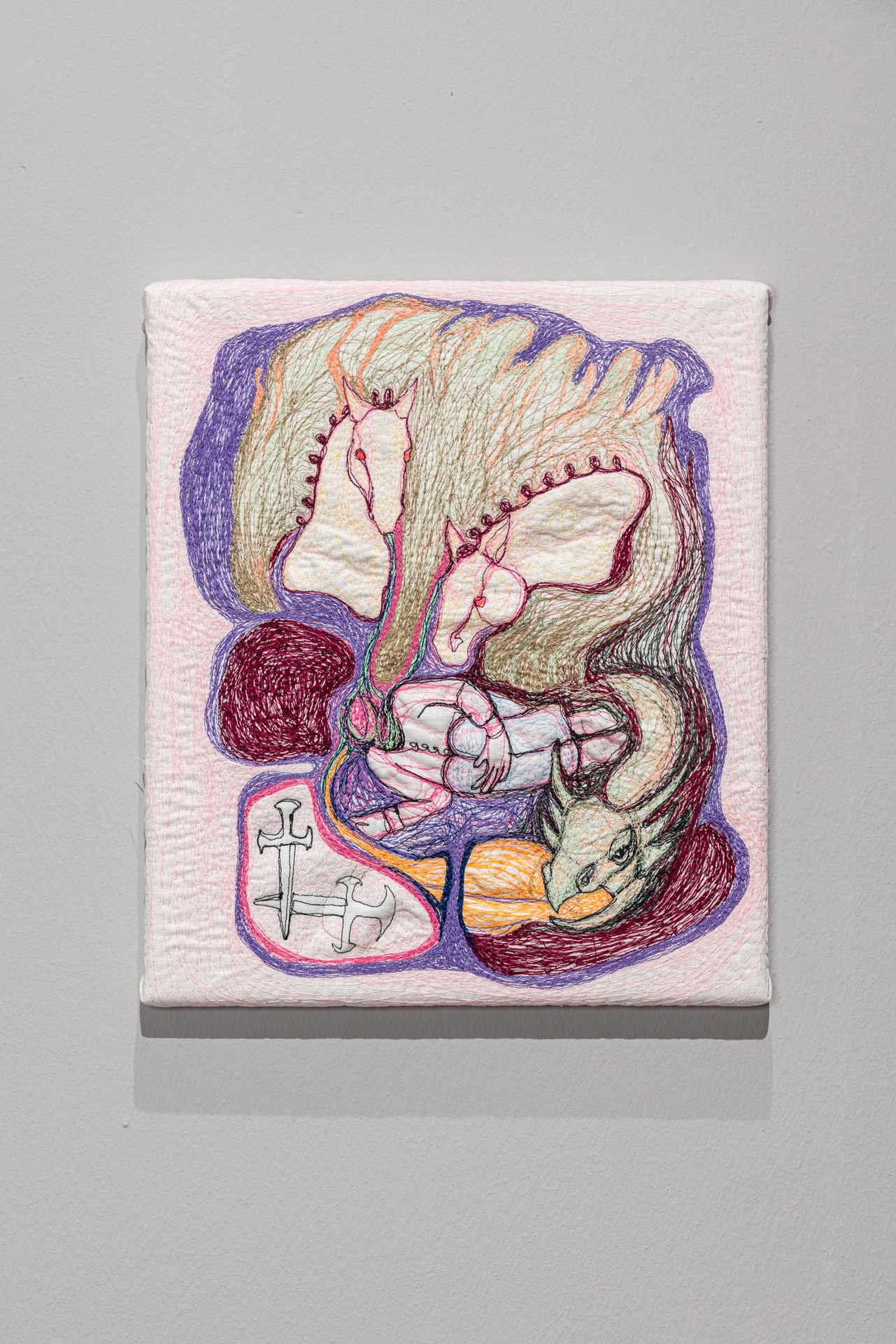 Mary-Audrey Ramirez, Possessed Horse Girl, 2021 Yarn on linen 30 × 35 cm (11 3/4 × 13 3/4 inches)