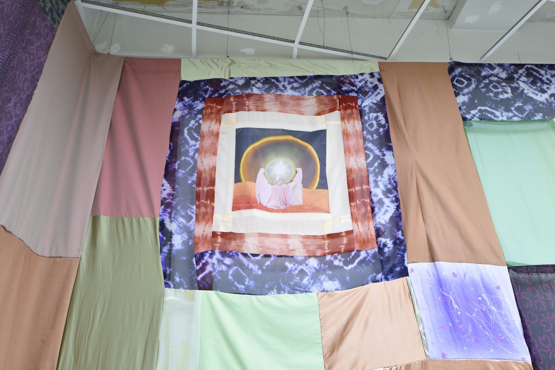 Viola Morini x Giacomo Giannantonio, "No child left behind" (detail), 2021, site-specific installation with various fabrics, variable dimensions
