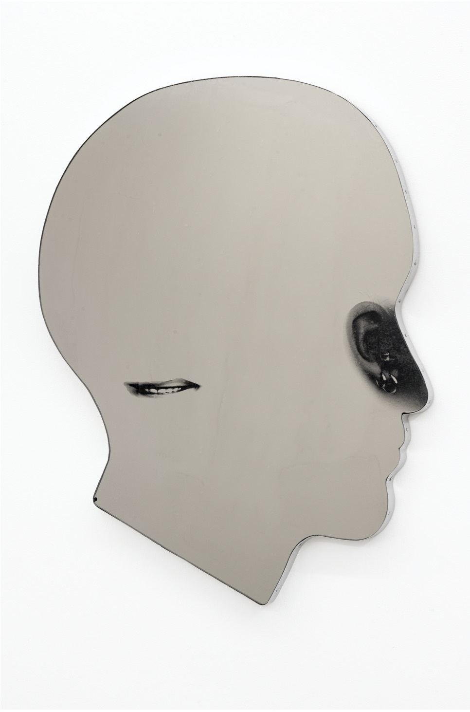 Robert Brambora, untitled (simple), 2021, laser engraving behind glass, lacquer, stainless steel, 68 x 56 cm