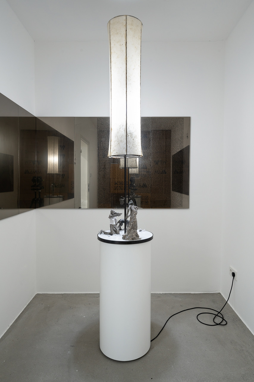 Robert Brambora, ‘Aggression’, 2021, ceramic, steel, paper, lightning, 140 x 40 cm