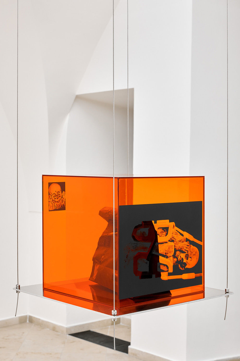 soft sorrow (in McDonalds), silkscreen on PMMA, paper, 27 x 27 x 27 cm, 2021