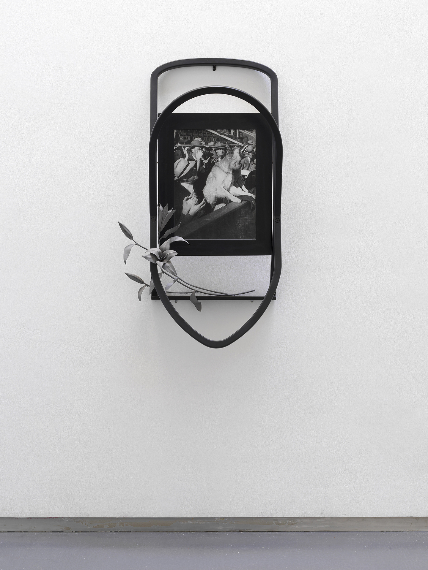 Christine Rebhuhn, Your Half-Cracked Way, 2021, Wood, paint, photograph, glass, colored porcelain. 42 x 22 x 12 inches.