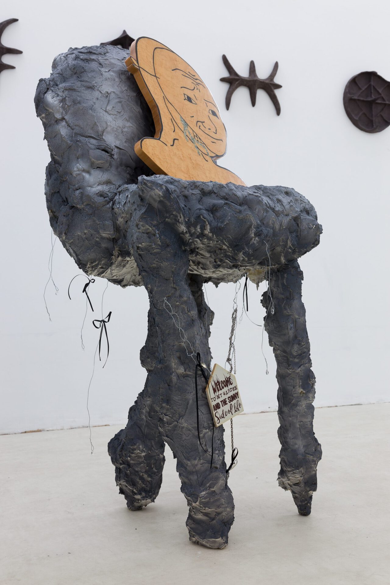 Karolina Jarzębak, IT’S NOT FAAAAAIIIIIIR, intarsia, polyurethane foam, spray on putty, ready made elements, 2021