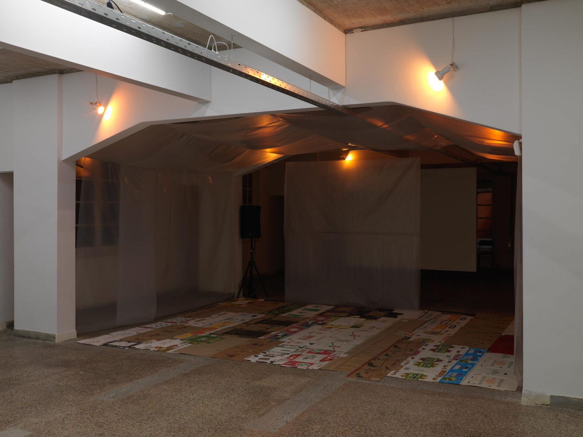 Aaron Ratajczyk’s installation during Leah Clements’ light and sound sequence Reprise/Reprieve, 2021