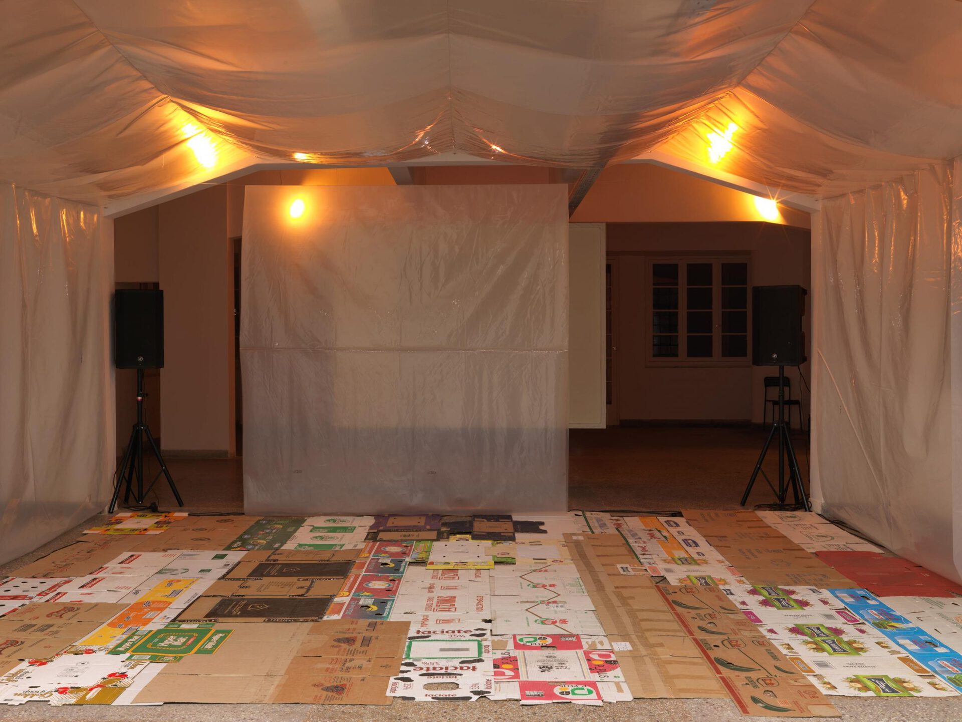 Aaron Ratajczyk’s installation during Leah Clements’ light and sound sequence Reprise/Reprieve, 2021