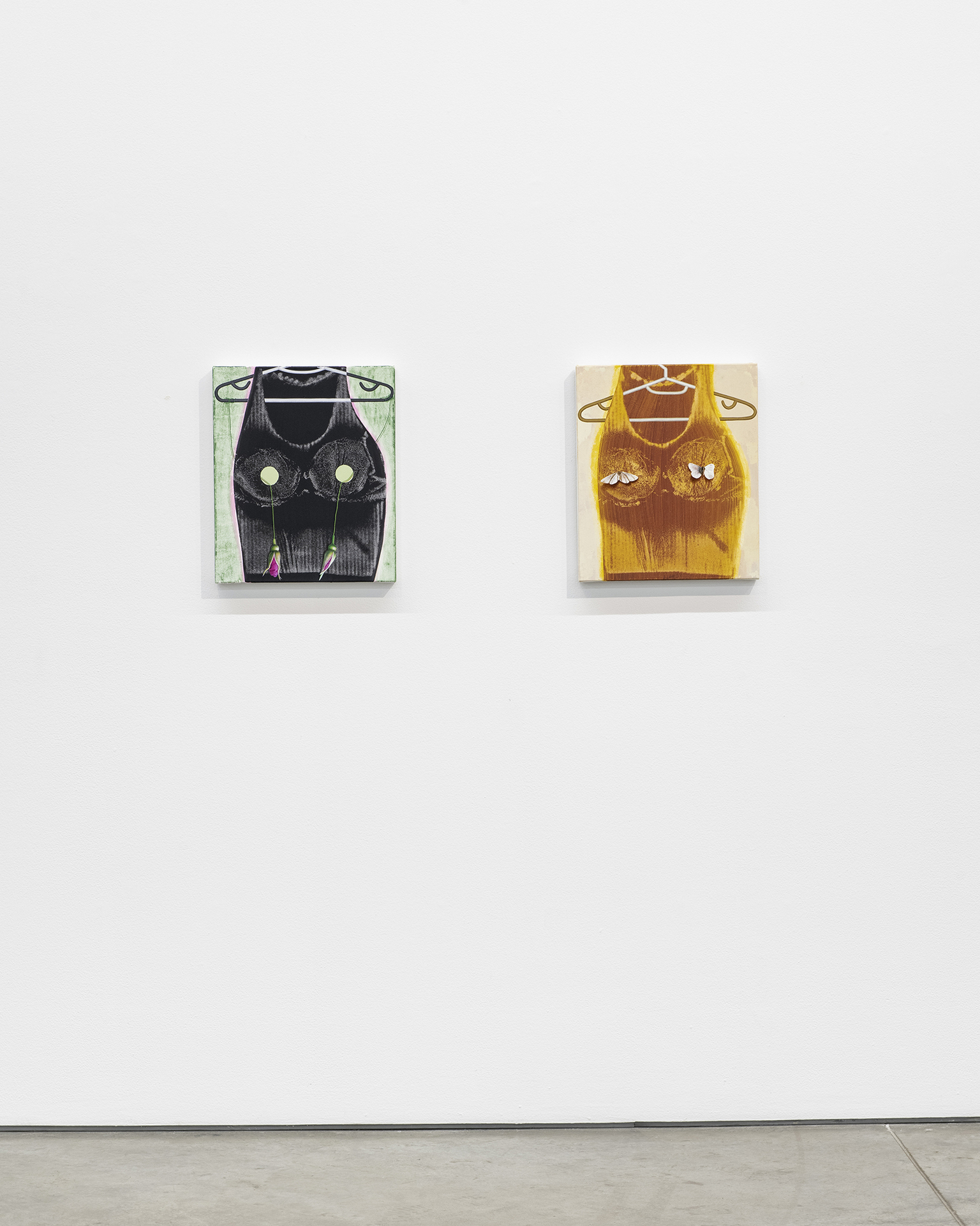 Veronika Pausova, Shelley Vision (Grave Buds) and Shelley Vision (Soft Landing), 2021, Oil on canvas. Reversible Lining, Bradley Ertaskiran.