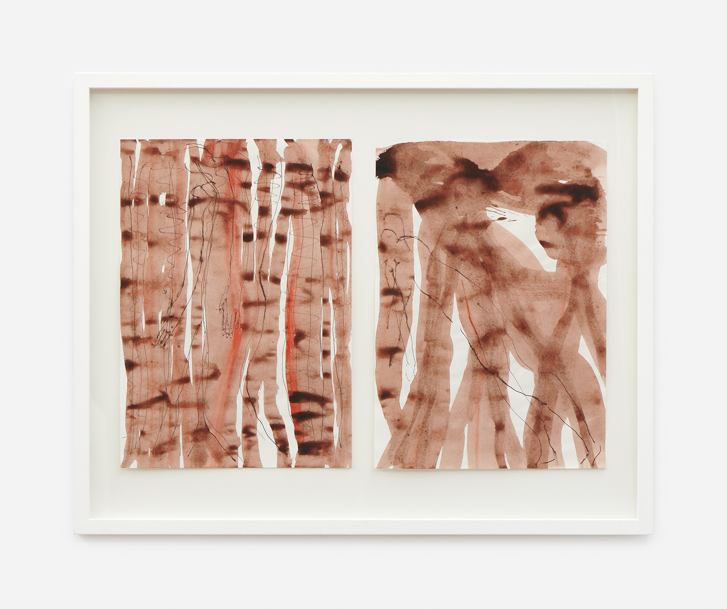 Behrang Karimi, Wood, wounded not least but you, 2021 & Wood, wounded but not least you, 2021. Gouache on and ink on paper, framed: 58.5 x 73.5 cm
