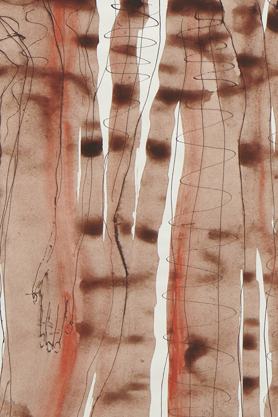 Behrang Karimi, Wood, wounded not least but you, 2021 & Wood, wounded but not least you, 2021. Gouache on and ink on paper, framed: 58.5 x 73.5 cm (detail)