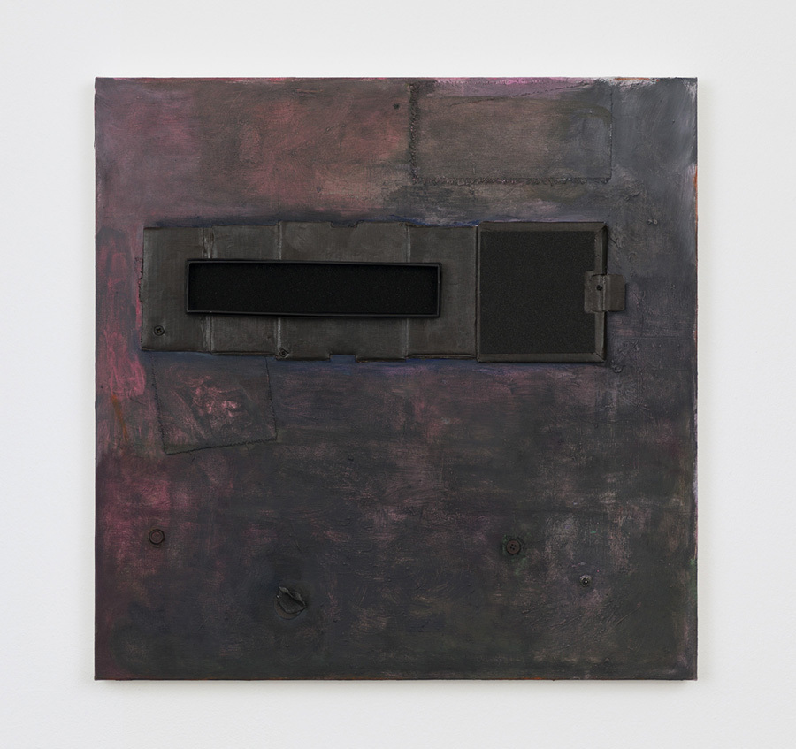 Gabriel Possamai, Coin Toss, 2021, oil, acrylic, cardboard and various objects on canvas, 50 x 50 cm