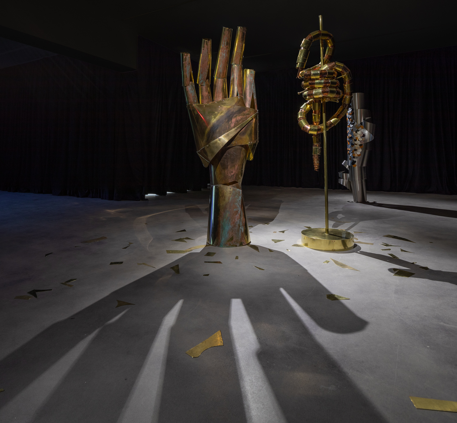 Caroline Mesquita, Noctambules-Hand,Snake,Fish, 2021, Mixed Media, Dimensions varied, Installation View, Blaffer Art Museum