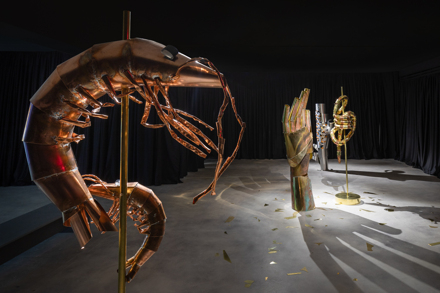 Caroline Mesquita, Noctambules-Prawn View, 2021, Mixed Media, Dimensions varied, Installation View, Blaffer Art Museum