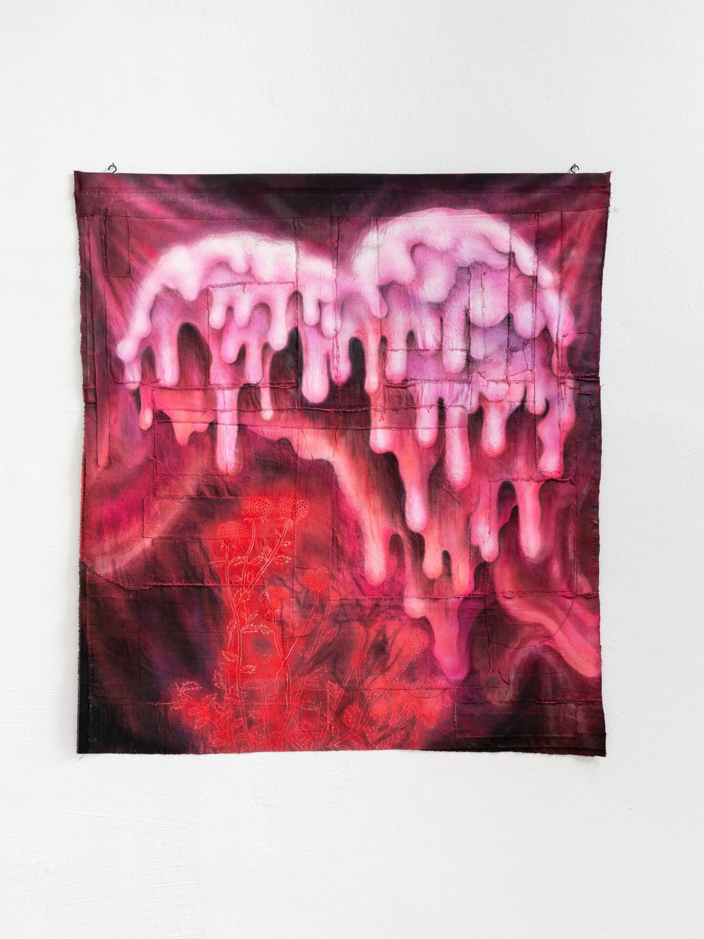 Hélène Padoux, Trusting Sugar, 2020, acrylic and ink on denim, 130 × 125 cm