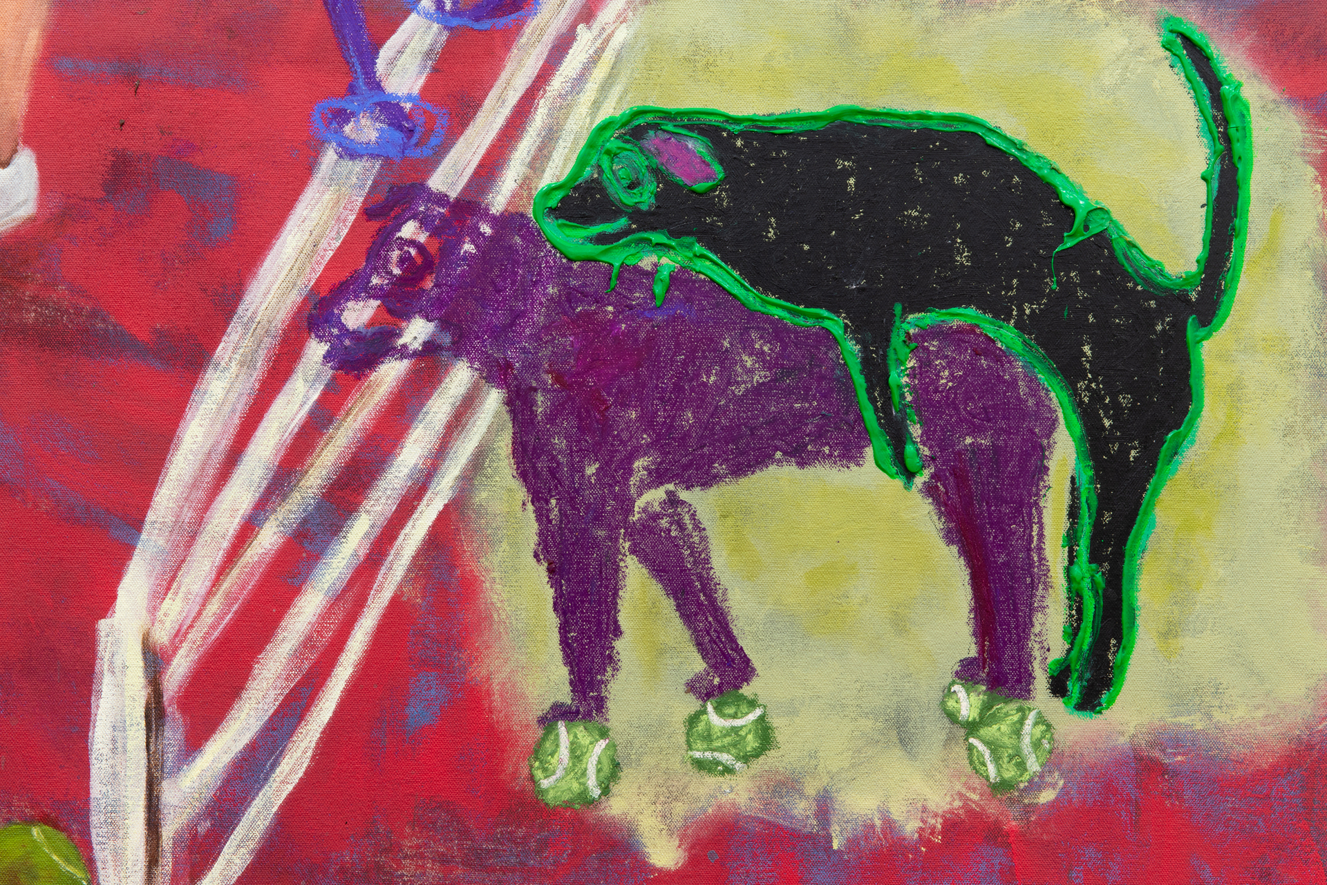 detail: Tennis Court Intercourse, 2021, acrylic, aerosol paint and oil stick on canvas, 110 × 120 cm
