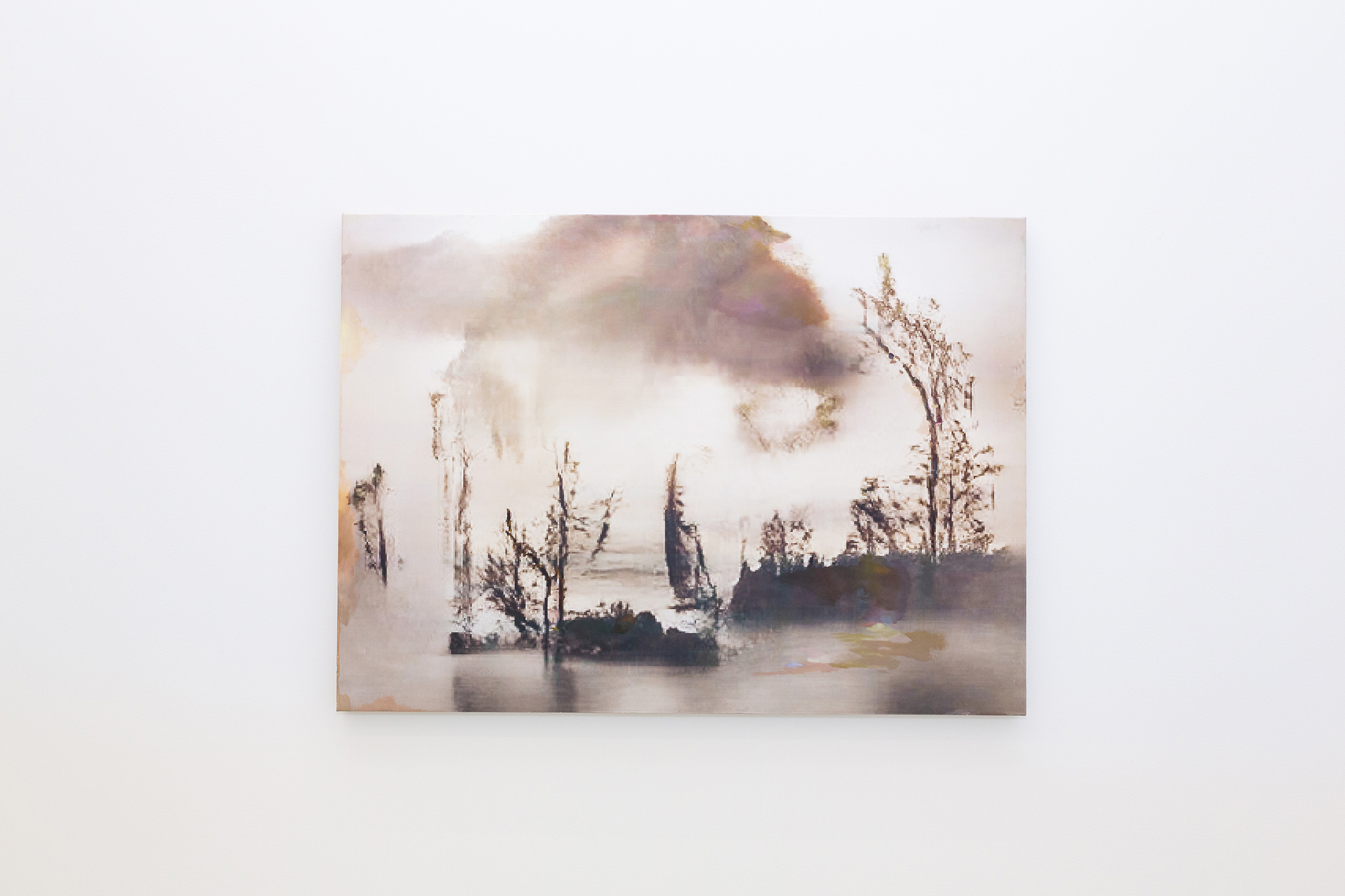 Manolis D. Lemos, New Landscapes (Tree Islets, Fog), oil & UV cured ink on molding paste on transparently primed linen, 80 x 110cm
