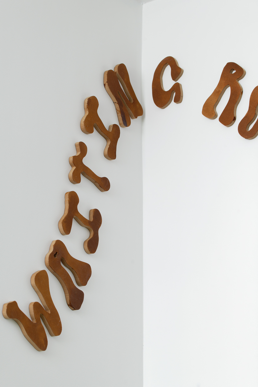 Tanja Nis-Hansen, Let me tickle your fears (detail), 2021, installation with 340 CNC cut MDF letters, 15 x 1.2 cm (each), unique