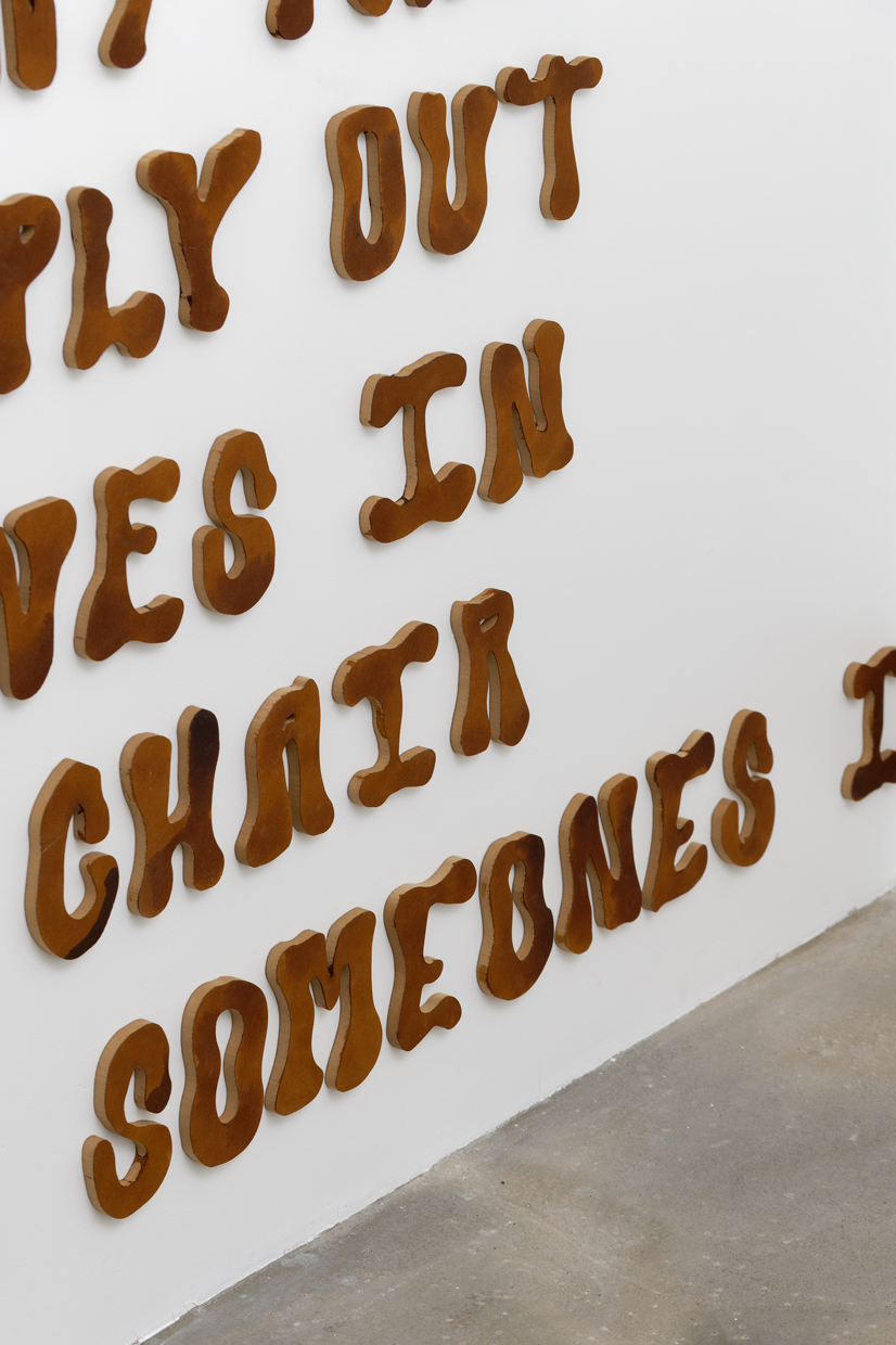 Tanja Nis-Hansen, Let me tickle your fears (detail), 2021, installation with 340 CNC cut MDF letters, 15 x 1.2 cm (each), unique