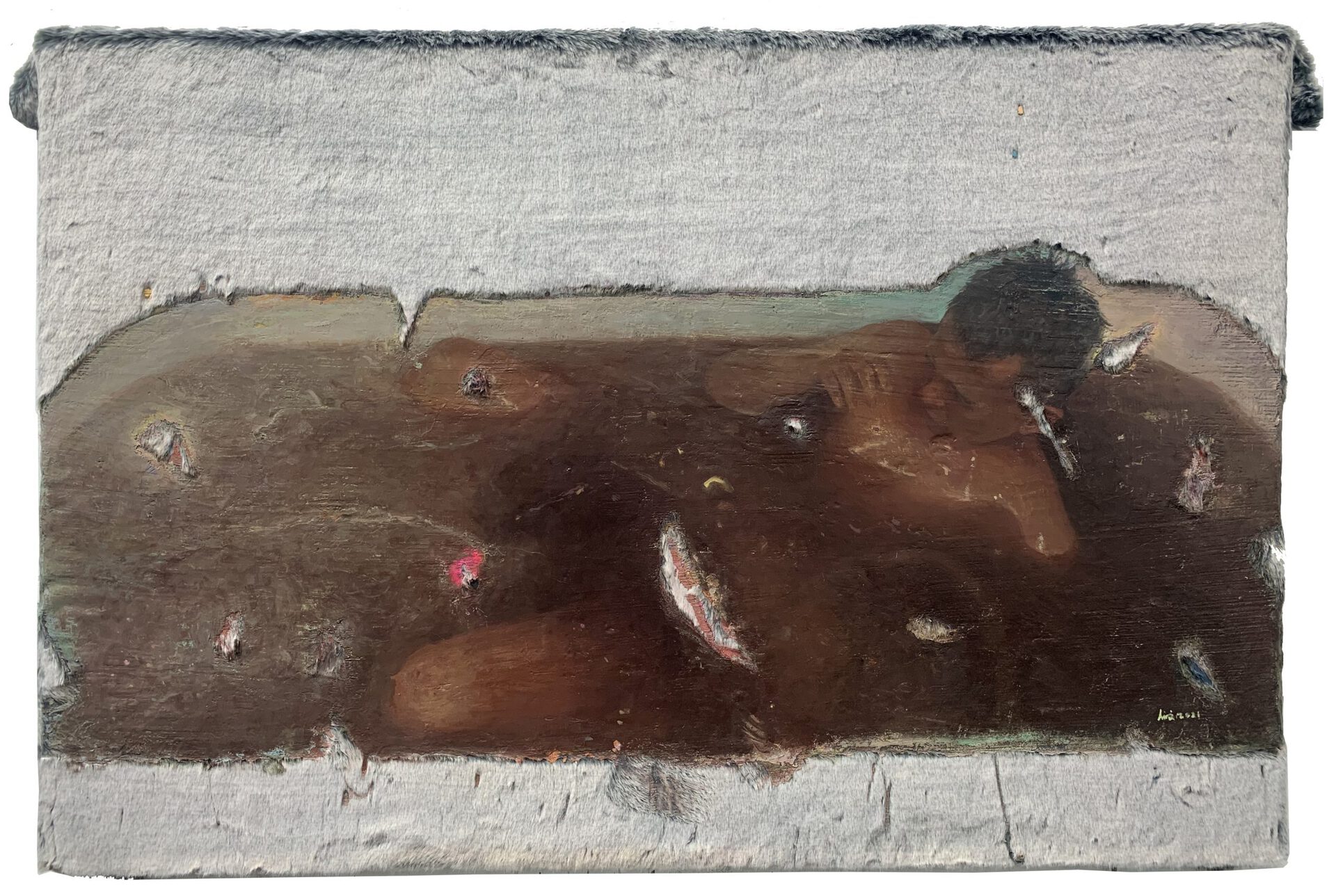 Lin Wen, Immerser I, 2021, Mixed media on faux fur, 152x122cm