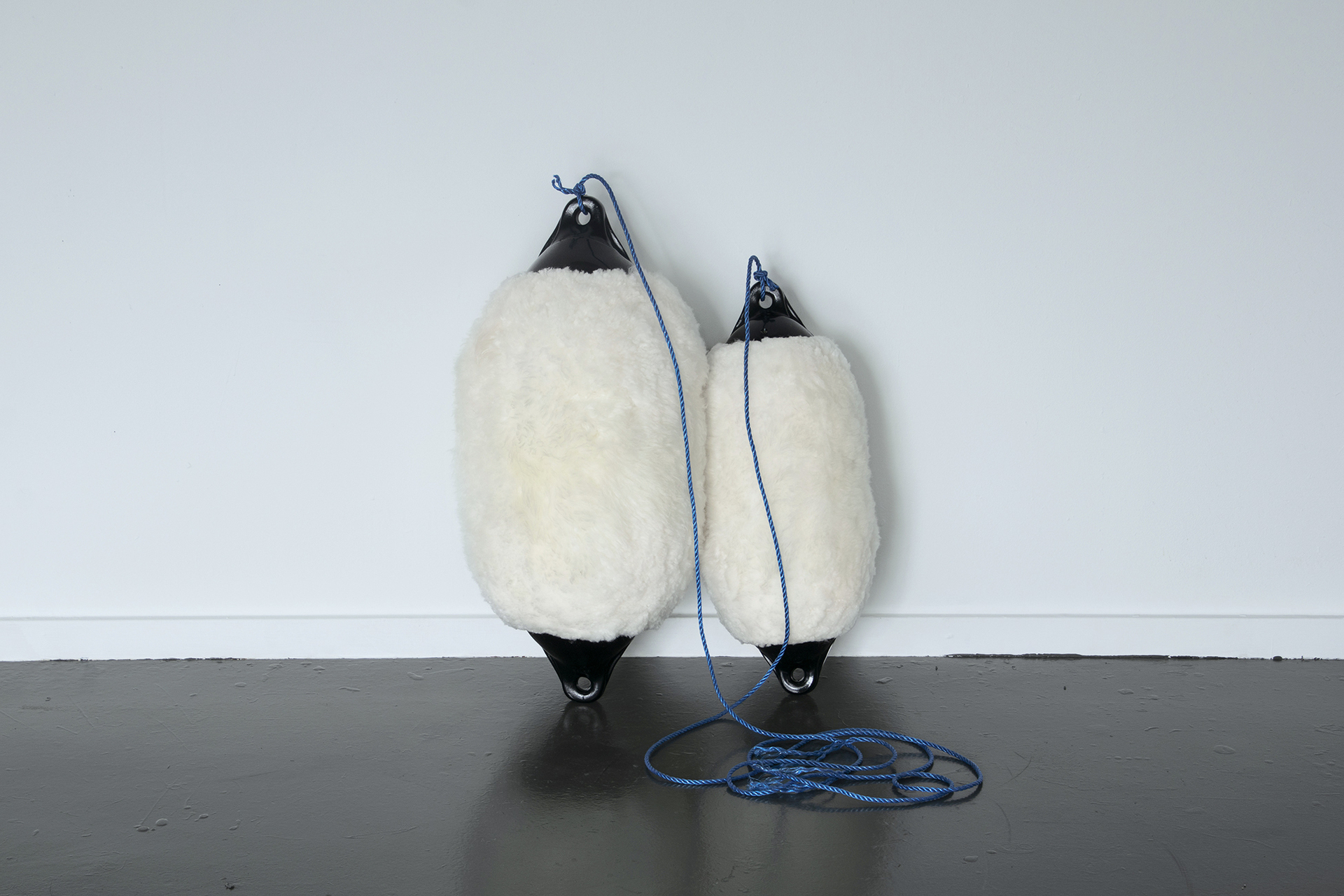 Anastasia Savinova, We Swim in One Water, act IV, ocean blue / 2021 / buoys, fur