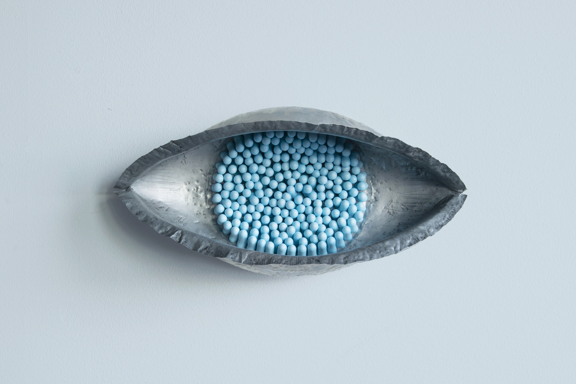 Anastasia Savinova, We Swim in One Water, act IV, ocean blue / 2021 / metal bowl, ear plugs