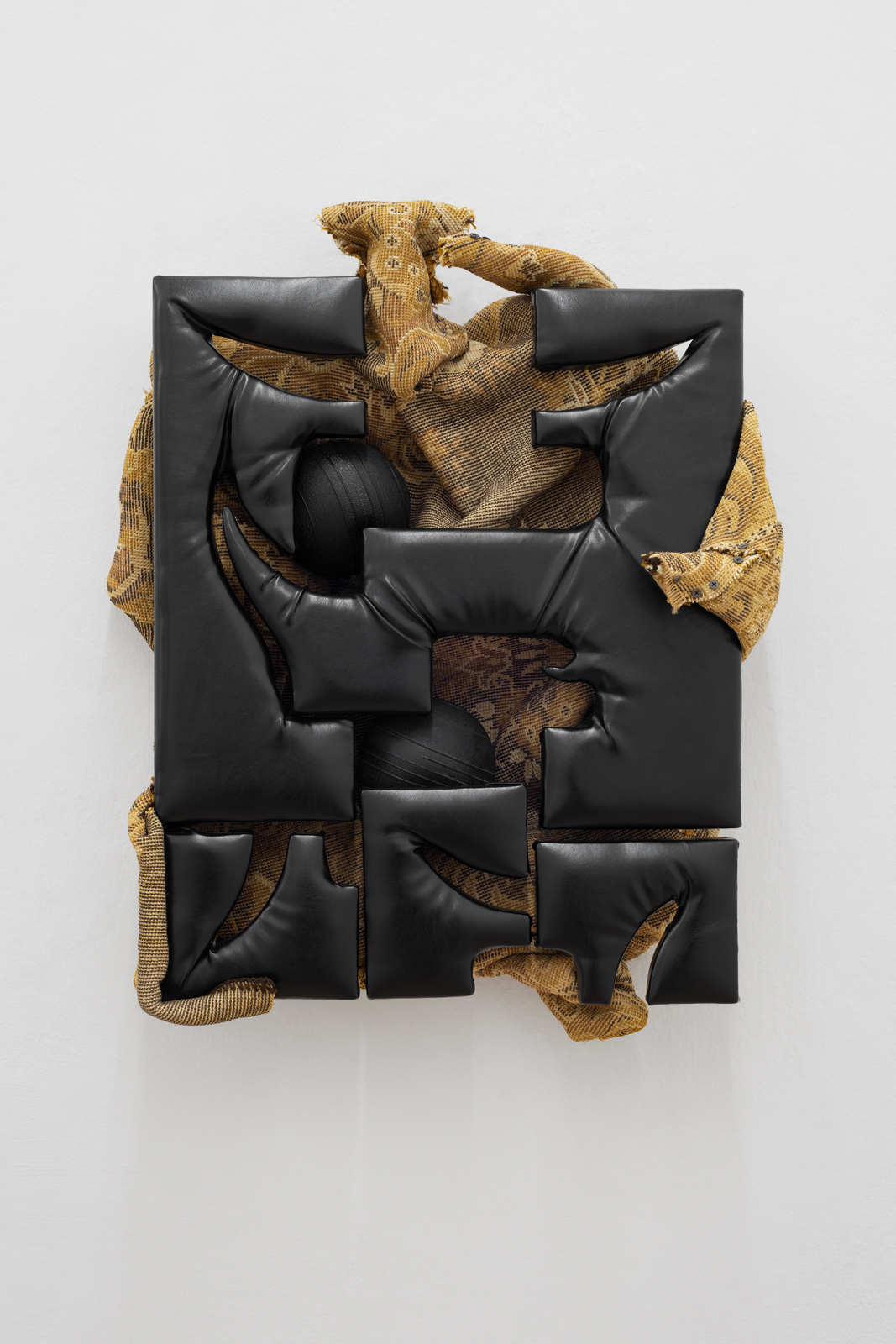 Cezary Poniatowski  Domestication, 2020 Pleather, upholstery foam, blockboard, carpet, screws, rubber medicine balls, 72x59x18 cm Courtesy: The Artist