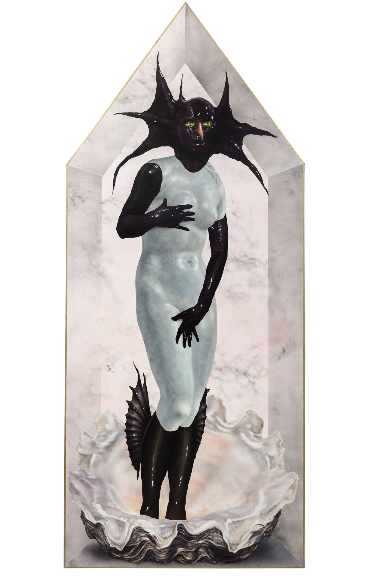 Áron Lőrincz - Succubus no.6 2021 mixed media on wood 250x105 cm