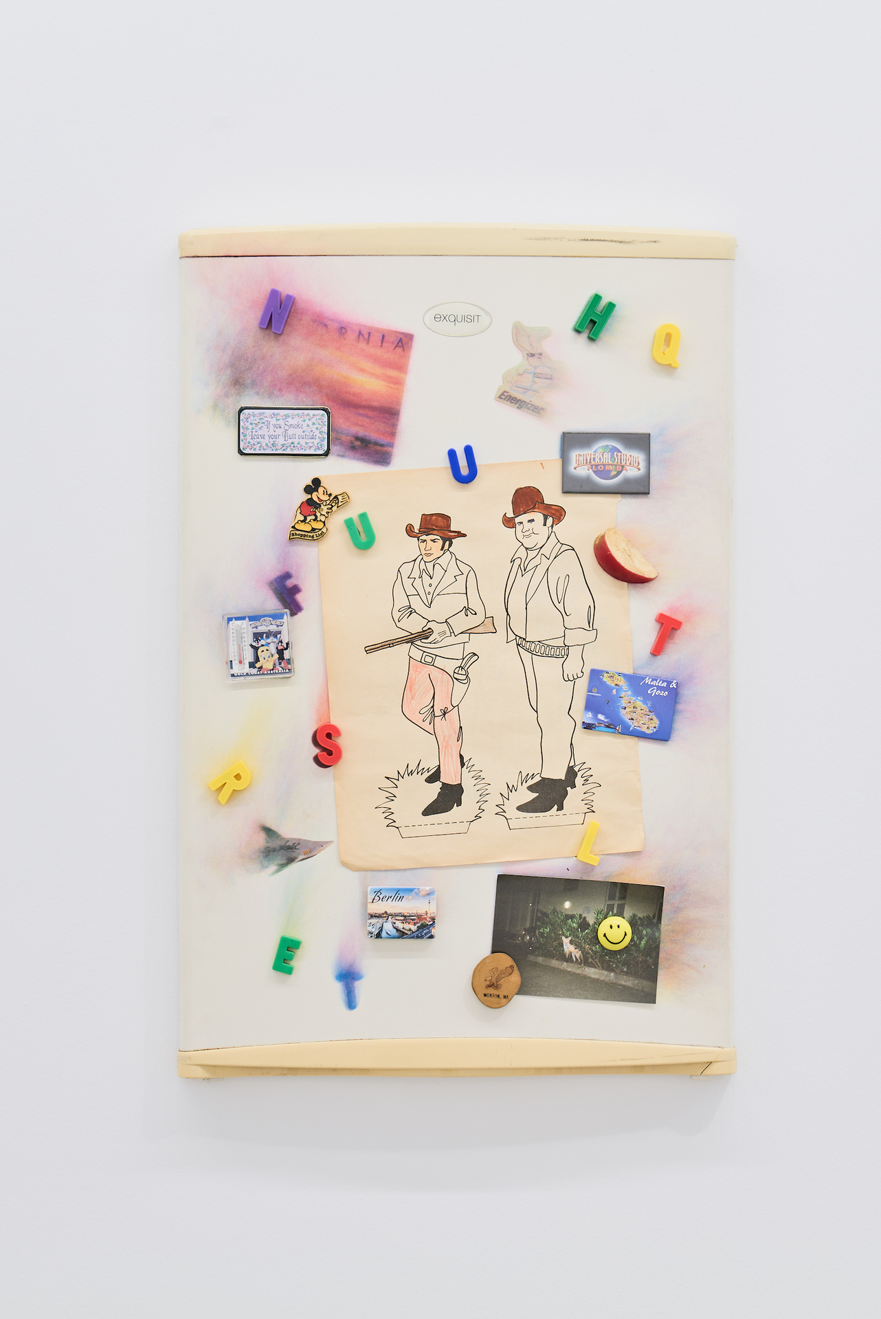 Billie Clarken, „Trap Door #2 (In the Memory of Others)“, 2021, Refrigerator door, UV print, found objects, 74.5 x 49.5 5.5 cm