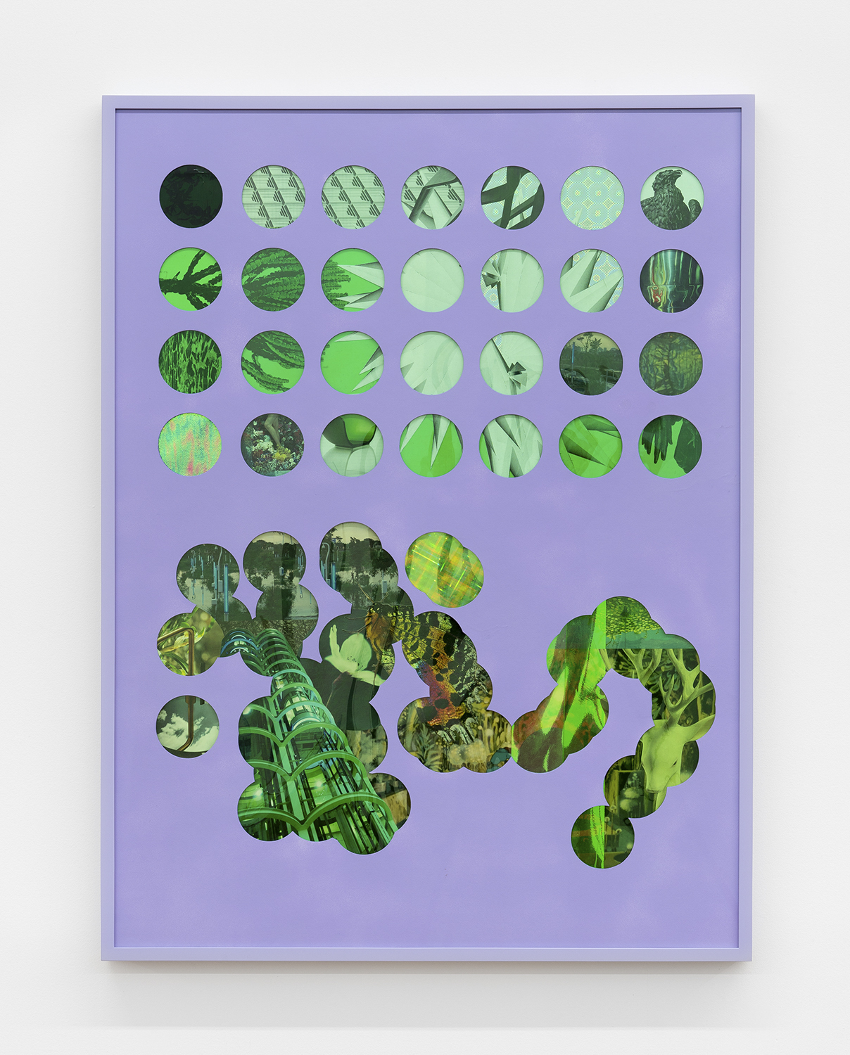 Philippe Caron Lefebvre, Order and chaos, 2021, cardboard, coloured filter, found images, paint, 102 x 76 cm