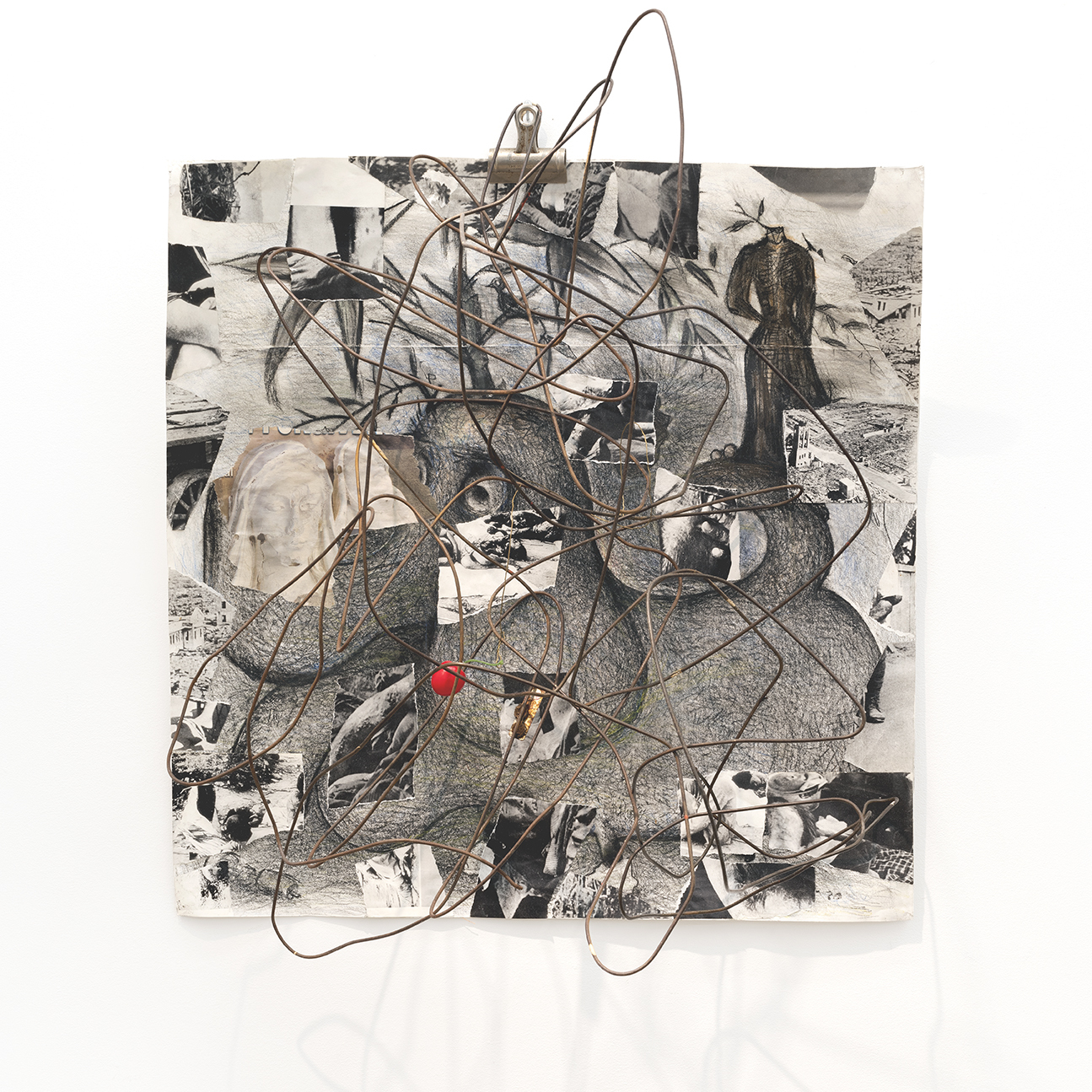 E'wao Kagoshima, 8/12/2021, 2021, wire and mixed media on paper, 24 x 24 x 16 in.