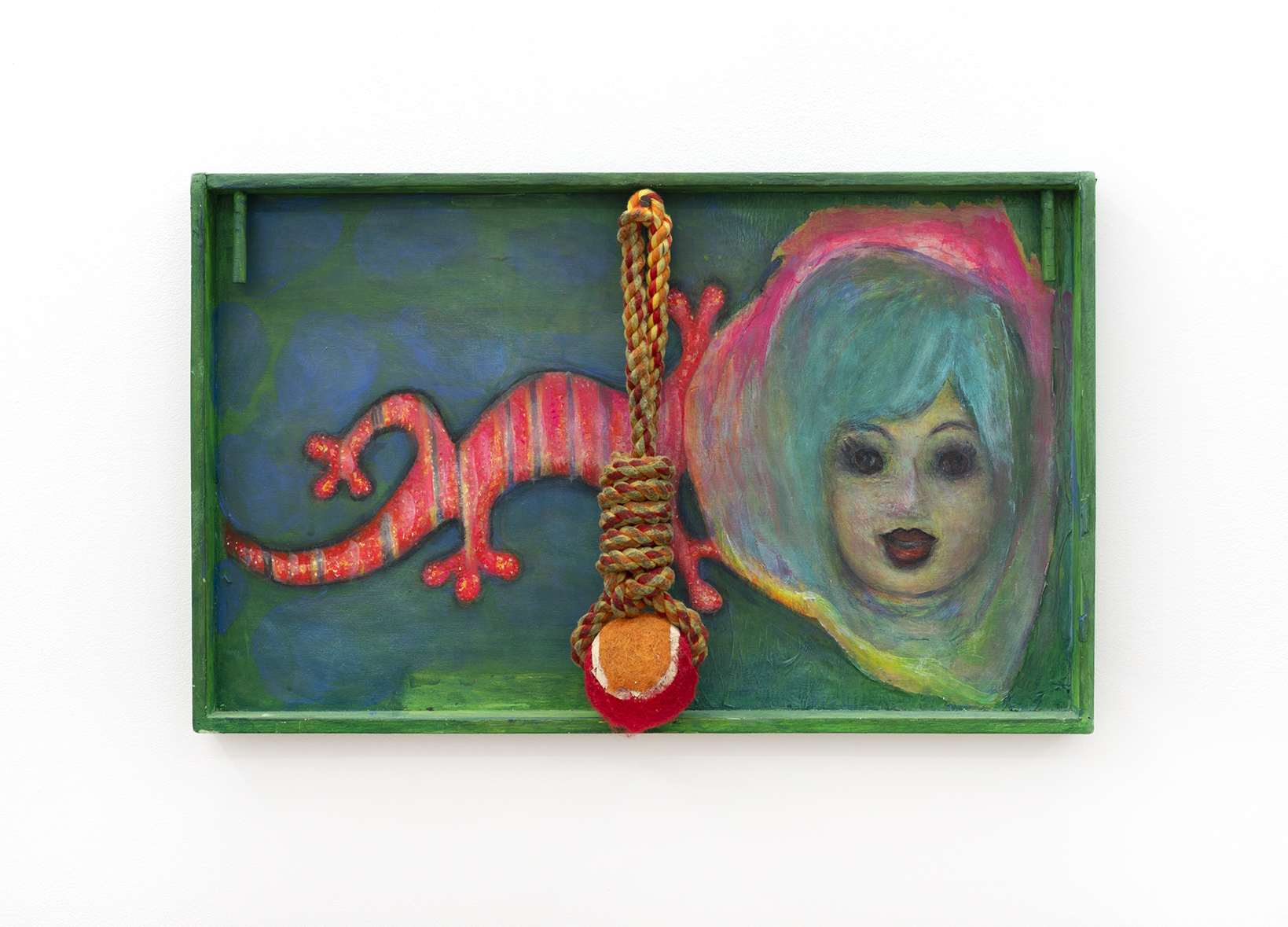 E'wao Kagoshima, Protector of the House, 2019, mixed media on wooden box, 12½ x 20½ x 1 in.