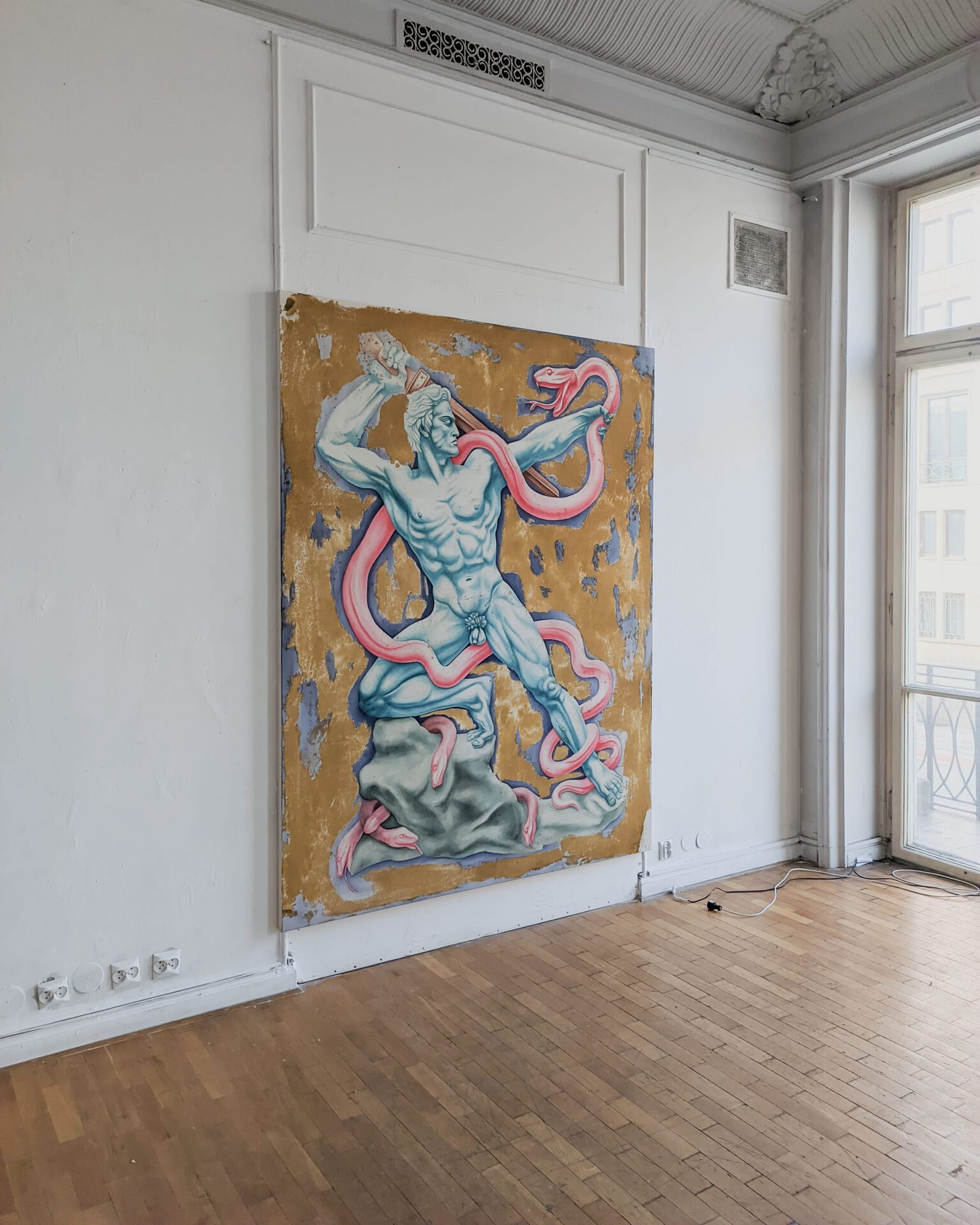 Maciej Nowacki, It is happening again (after Arno Breker), 2022, acrylic on canvas, 220x170 cm