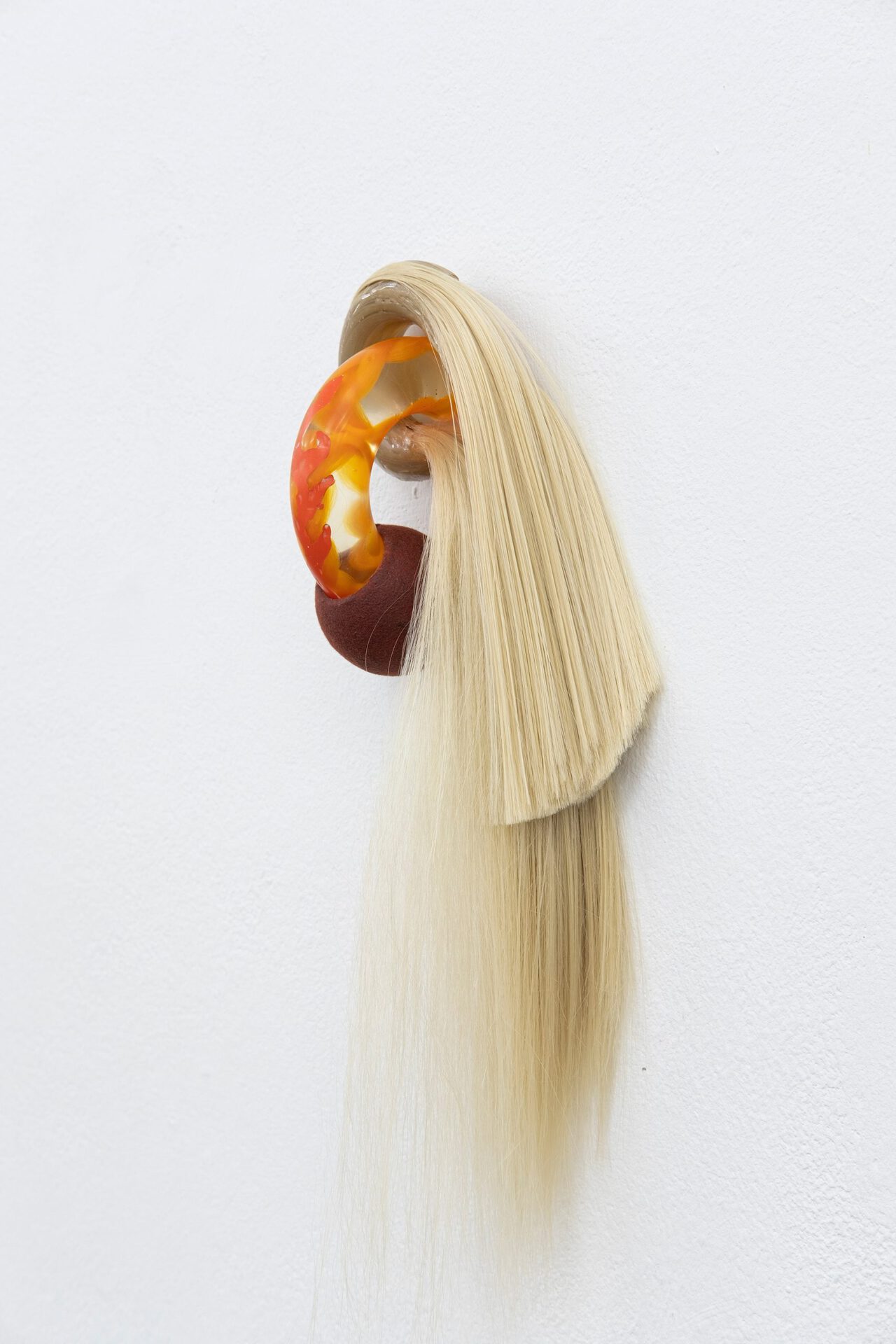 Zu Kalinowska, Occam’s Knot 2021 Human &amp; Synthetic Hair, Epoxy, Wood,9x17x40cm
