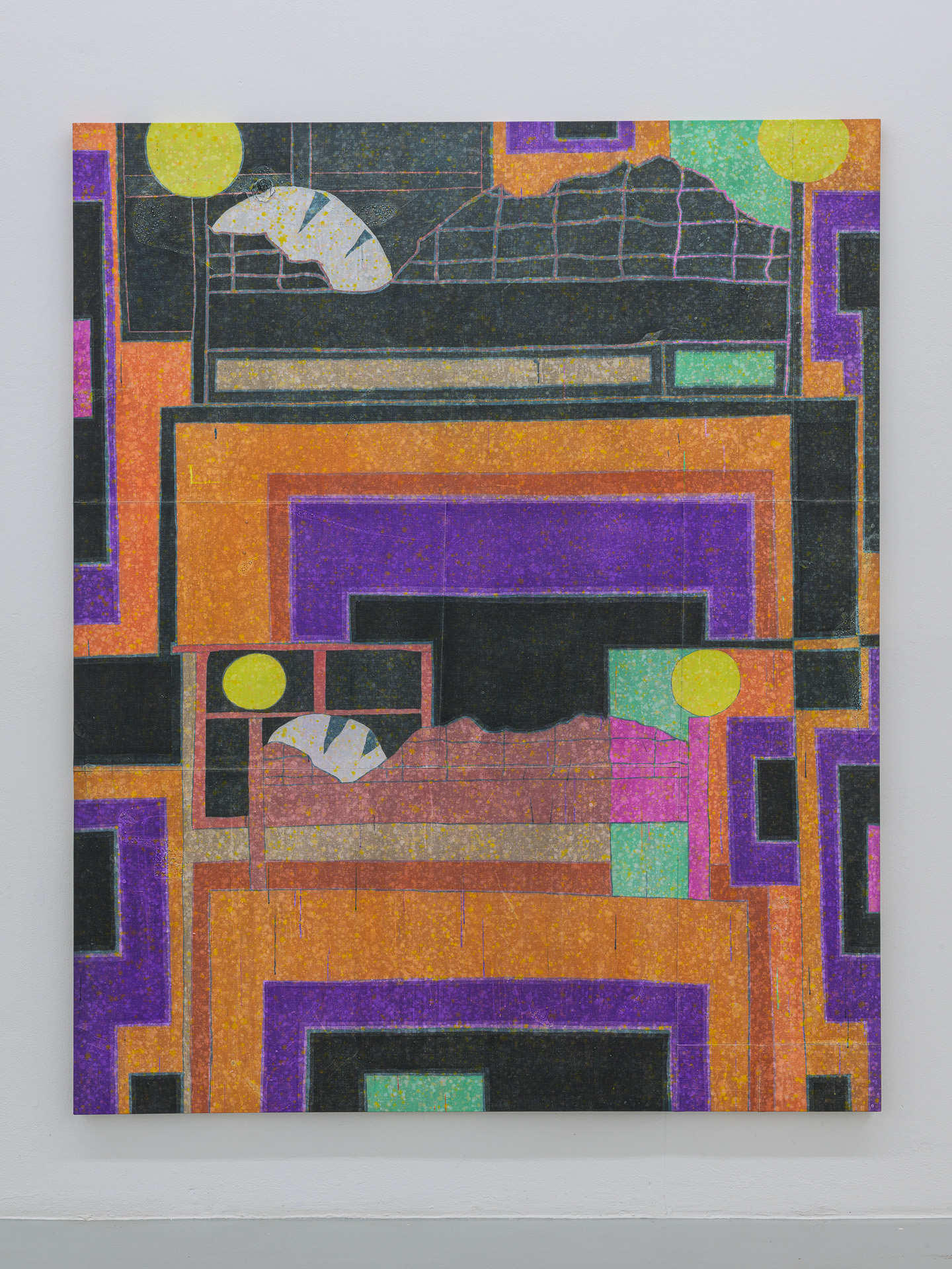 Lukas Quietzsch, LukasSchlafTraumSchrei, 2021, Gouache on canvas, 215 × 174,5 cm, Photo: Marc Doradzillo