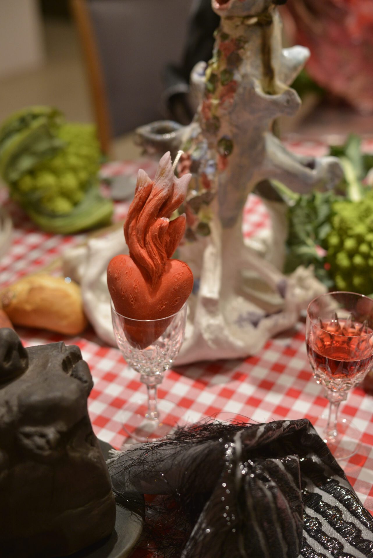 Installation Shot,Anka Helfert Flaming heart, 2021 beeswax, parafine, wax pigments, wick 18 x 7 x 4 cm