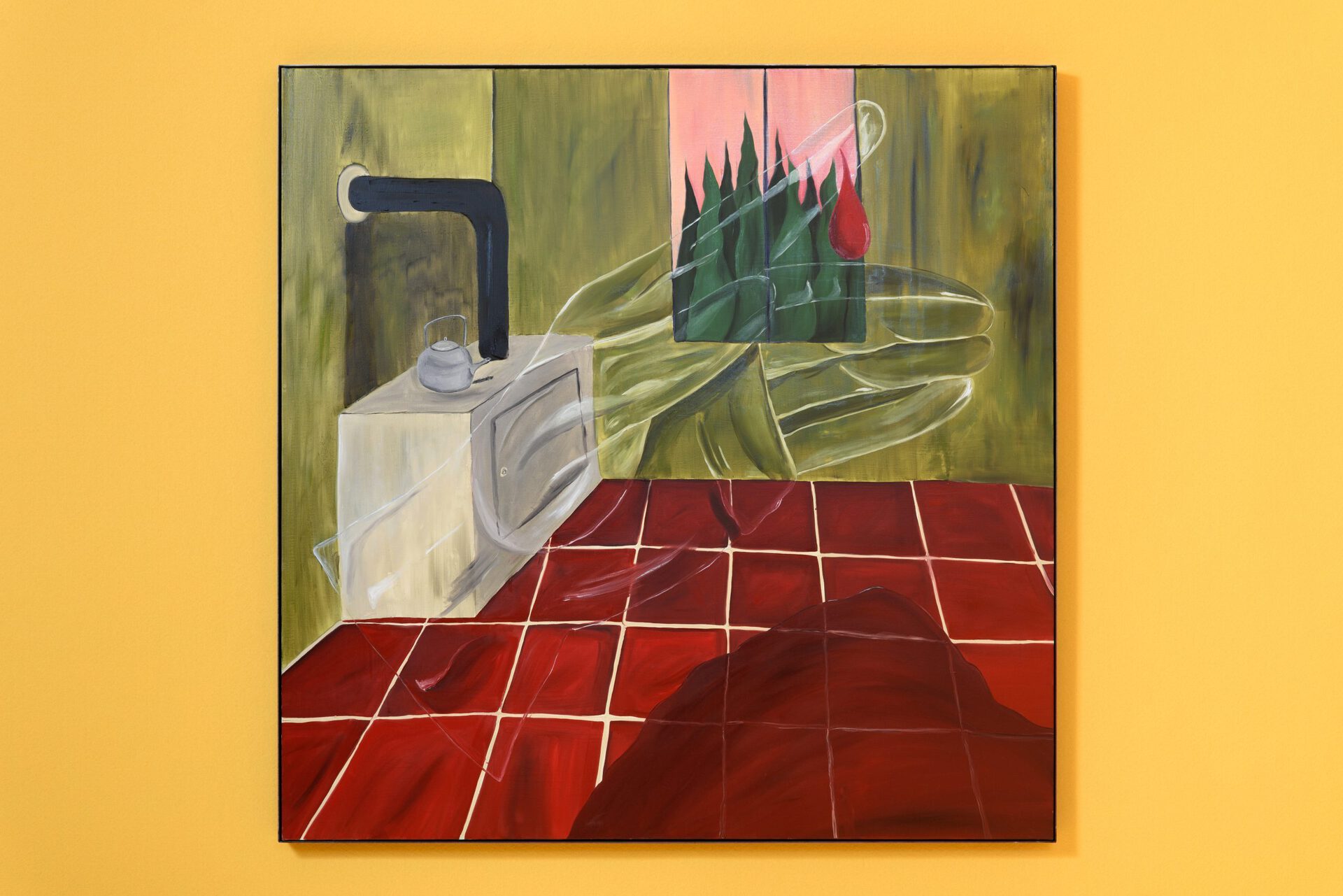 Lula Broglio Come sarà il sangue del cielo? 2021 oil on canvas, iron frame 95 x 95 cm