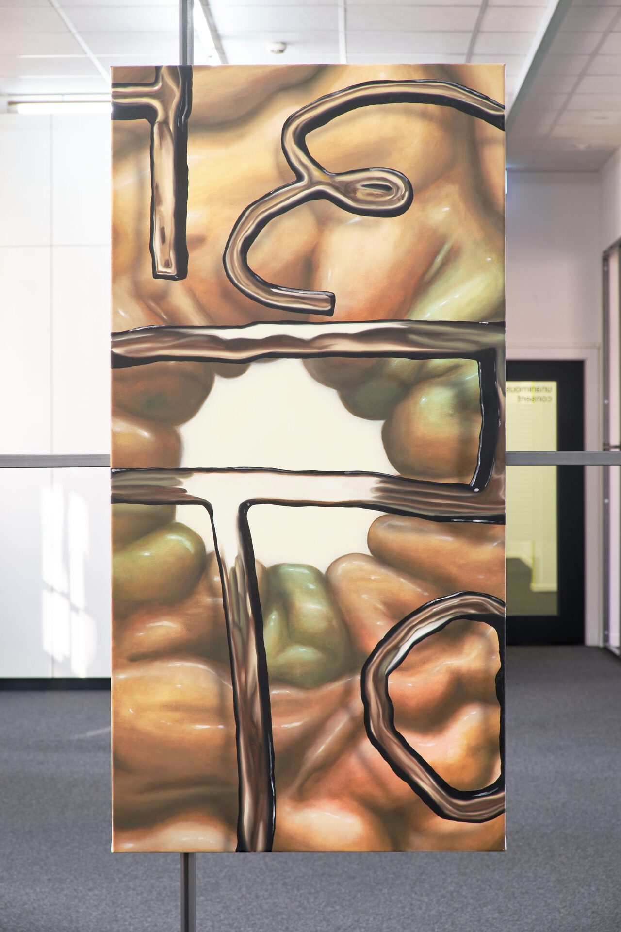 Kevin Aeschbacher, Die Anhöhen der Stochastik, 2020, oil on fabric, 140 x 70 cm