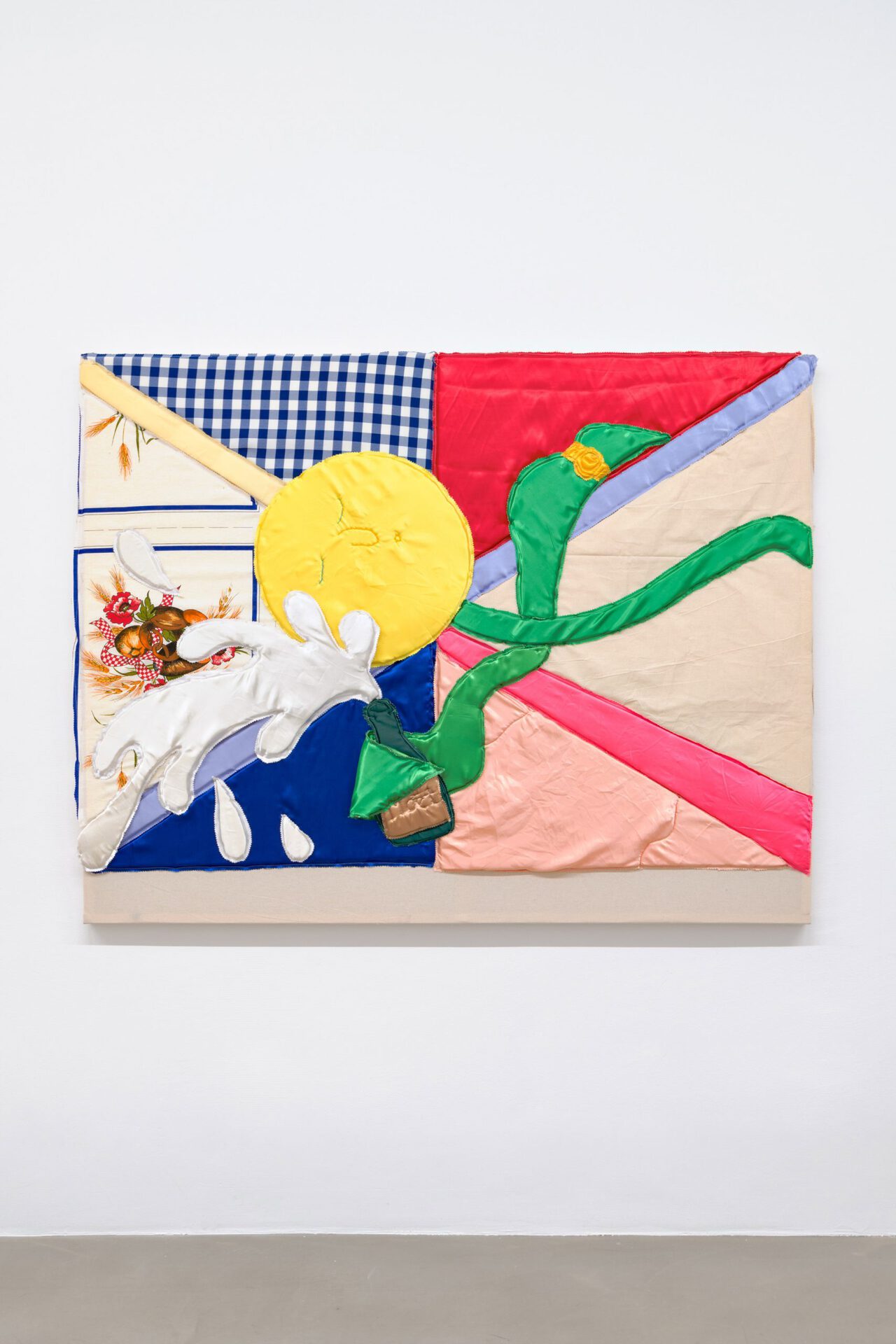Daniel Ferstl, Due to personal reasons I am successful at everything I do, 2022, PU-satin, foam, yarn, cotton, wood, 125 x 160 cm. © Wonnerth Dejaco and the artist. Photo: Peter Mochi