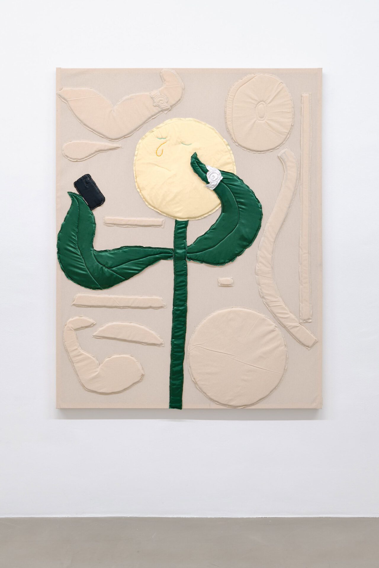 Daniel Ferstl, A fool such as I, 2022, PU-satin, plush, foam, wool, yarn, cotton, wood, 160 x 125 cm.. © Wonnerth Dejaco and the artist. Photo: Peter Mochi